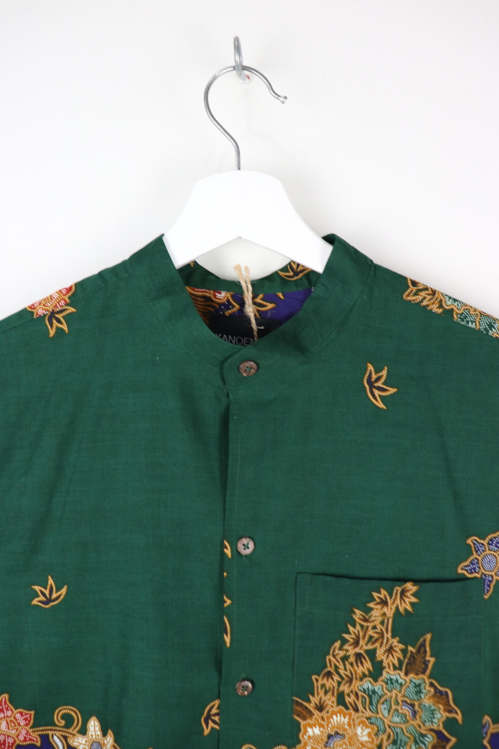 KANOEMEN Stand Collar Batik Shirt - Forest