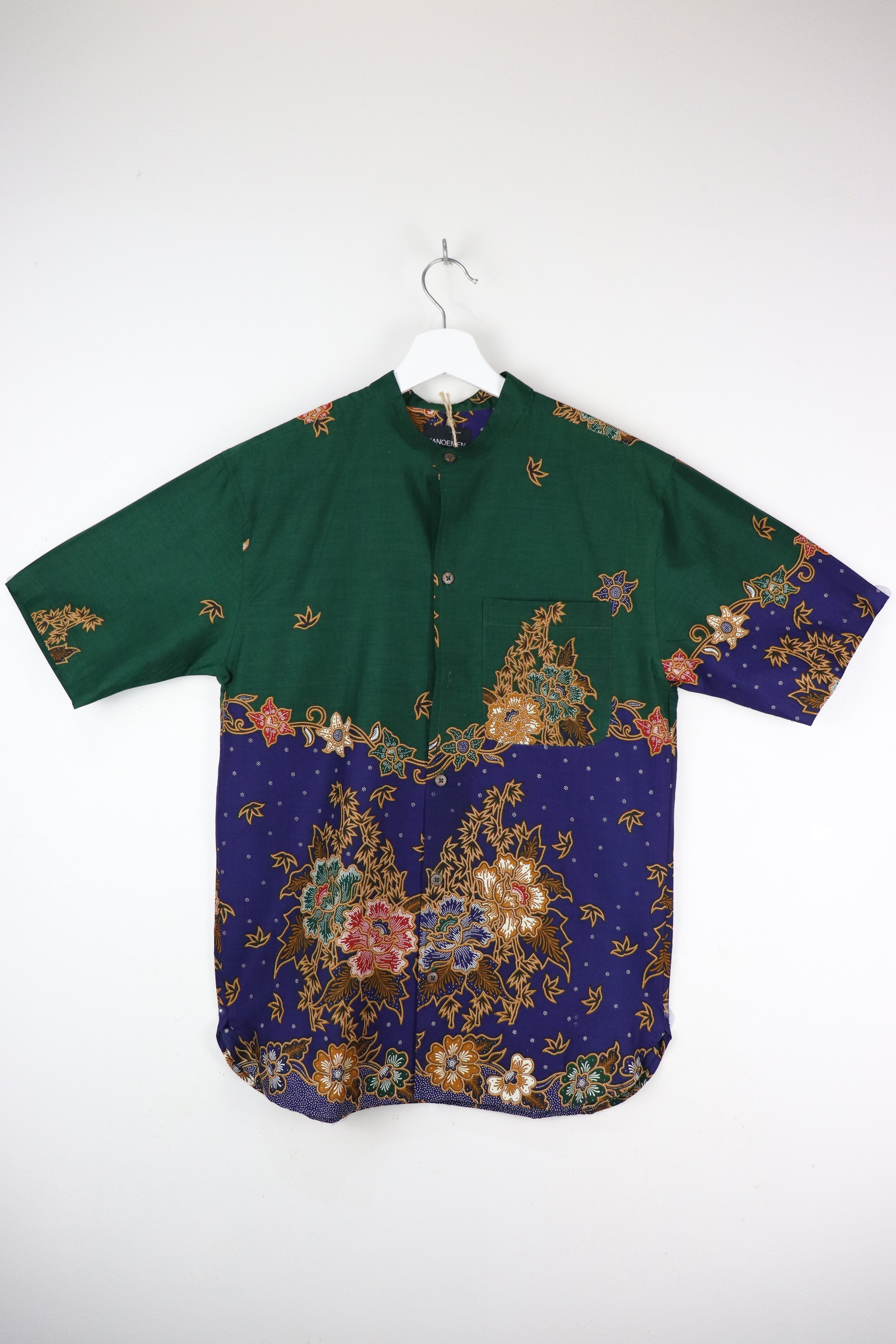 KANOEMEN Stand Collar Batik Shirt - Forest