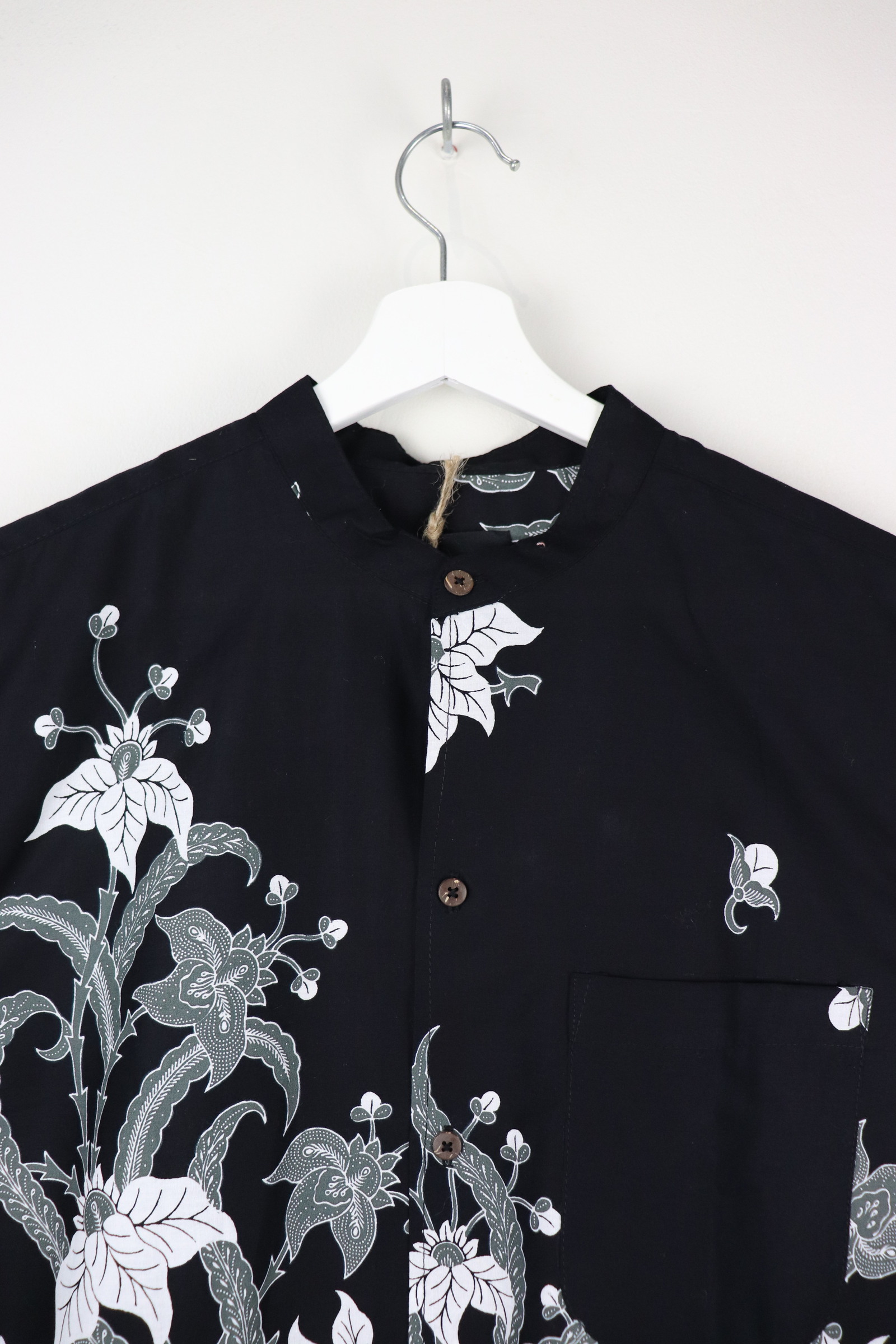 KANOEMEN Stand Collar Batik Shirt - Raven (L)