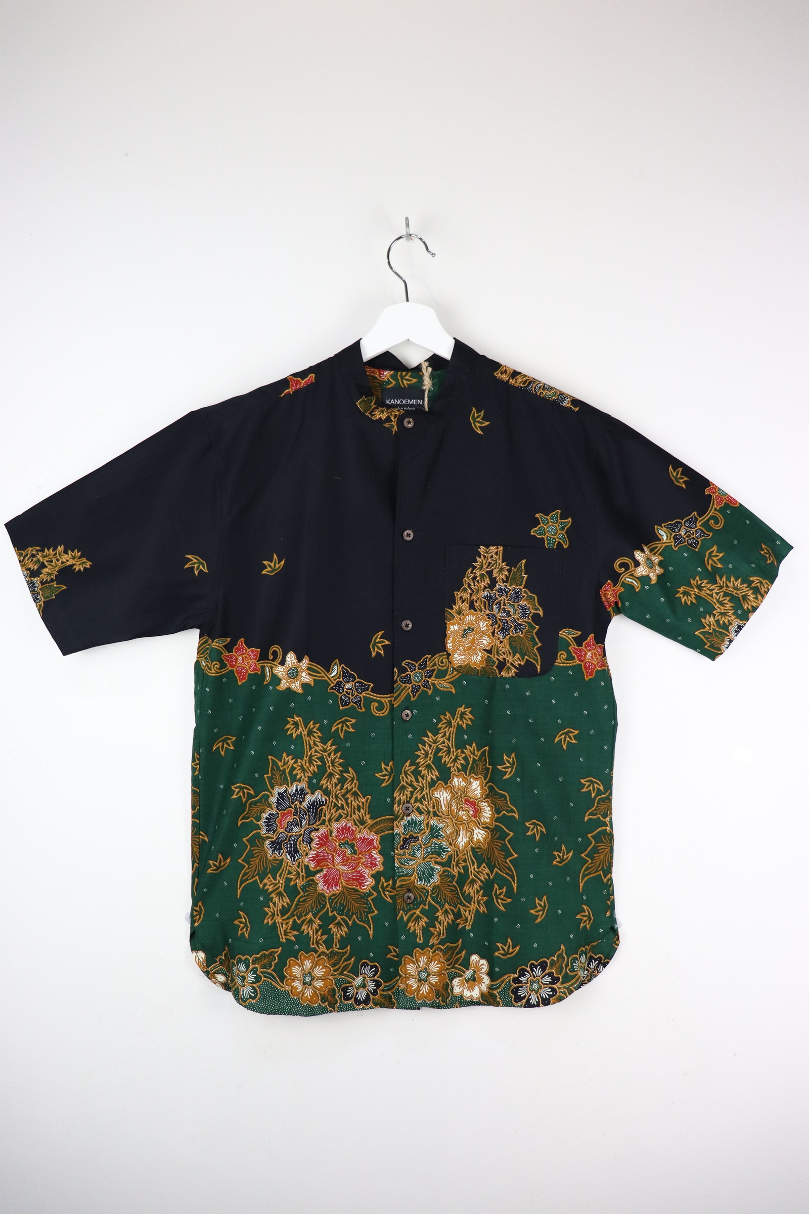 KANOEMEN Stand Collar Batik Shirt - Midnight