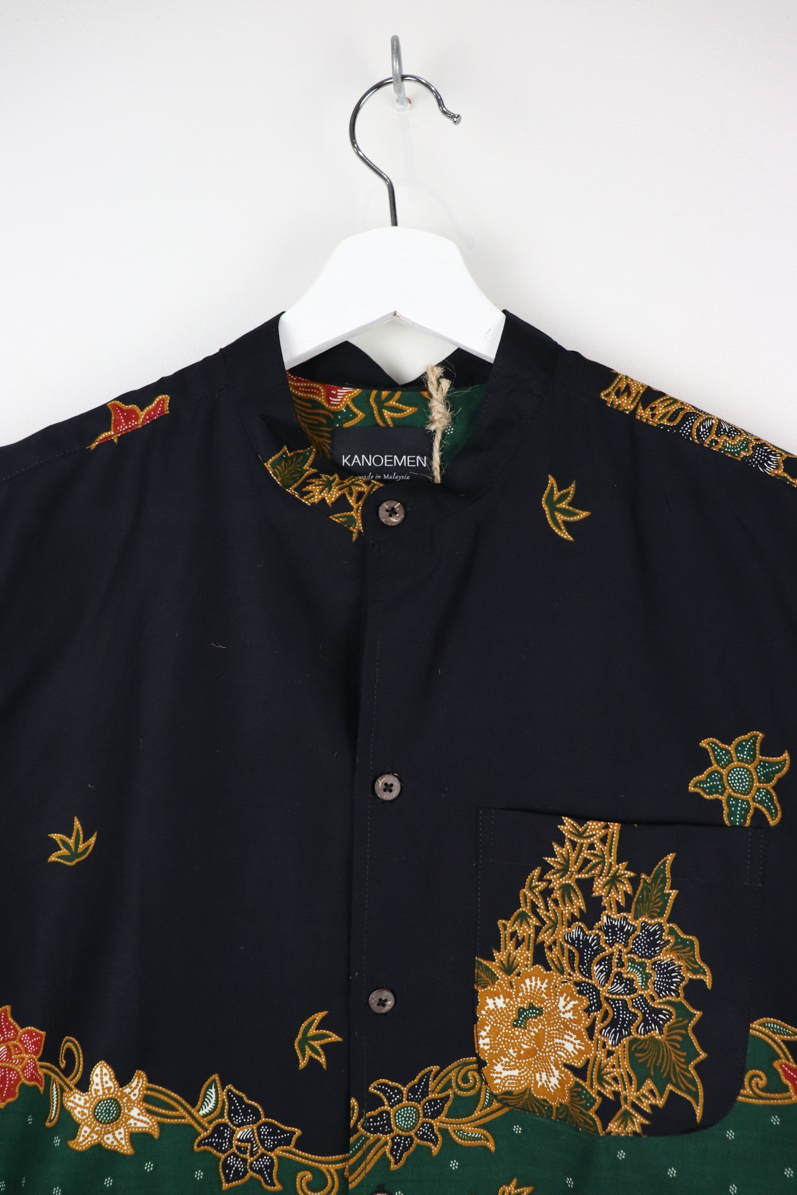 KANOEMEN Stand Collar Batik Shirt - Midnight