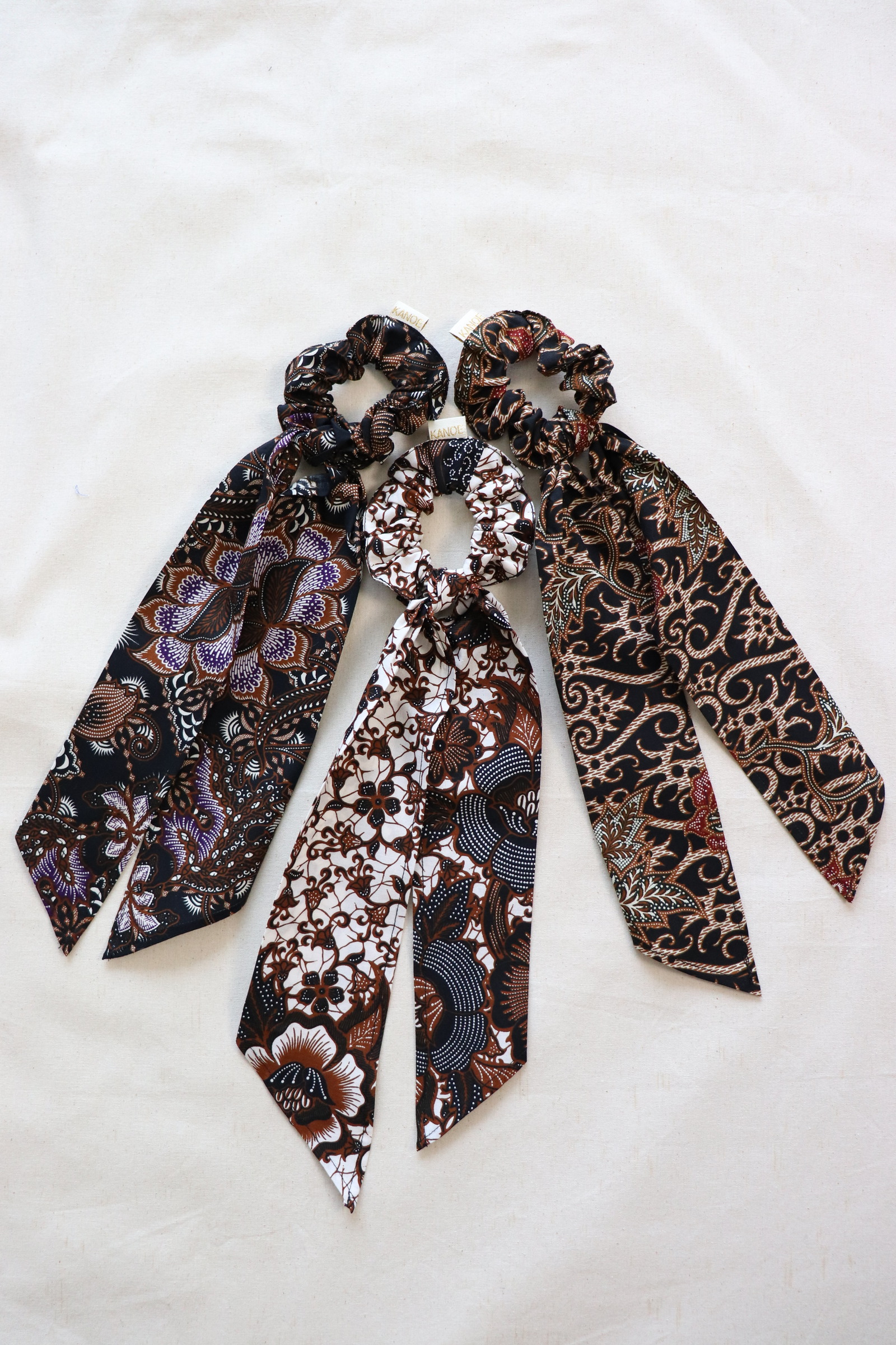 Batik Scrunchie w/ Ribbon [Set of 3] - Midnight Moon