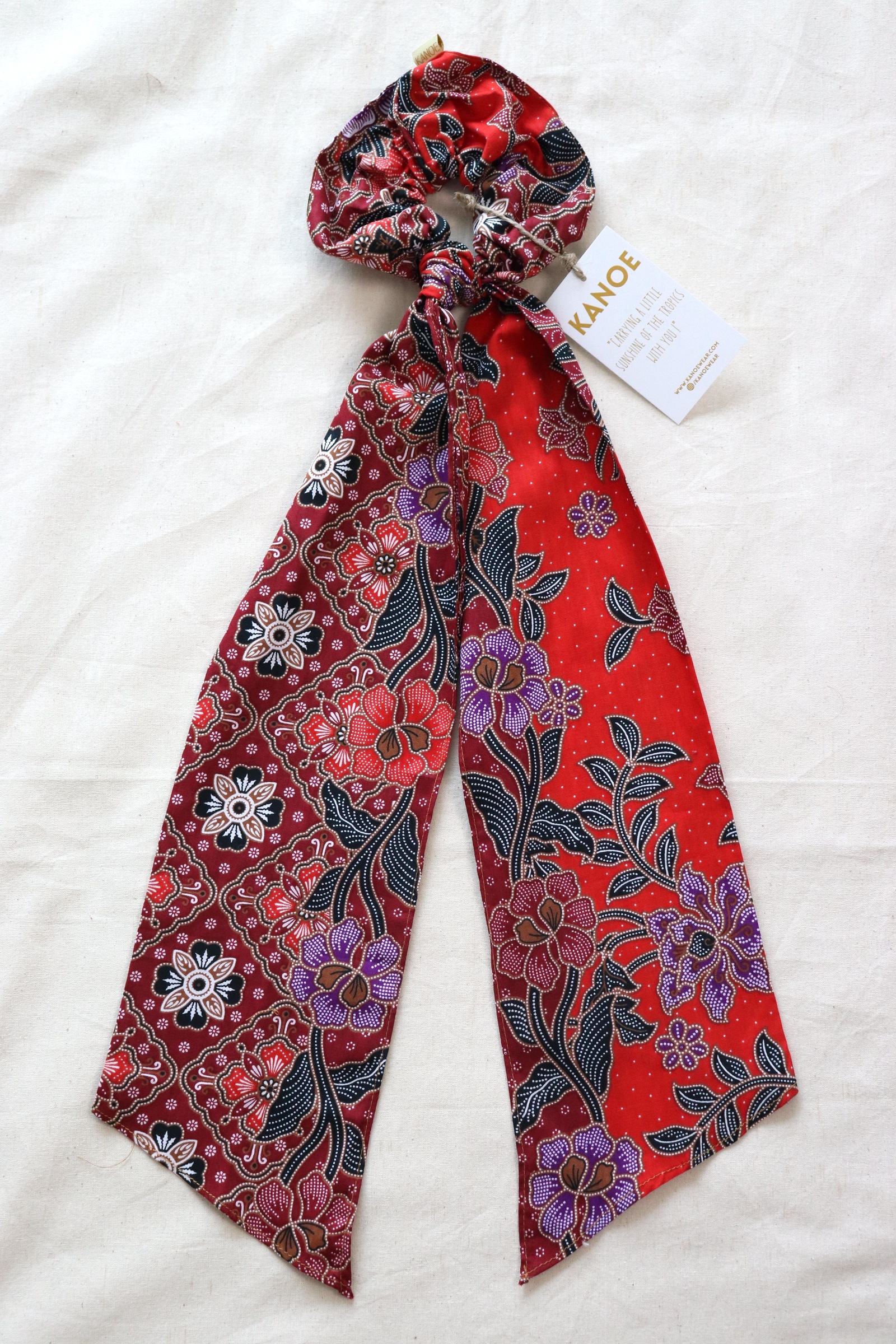 Maxi Batik Scrunchie w/ Ribbon - Ruby