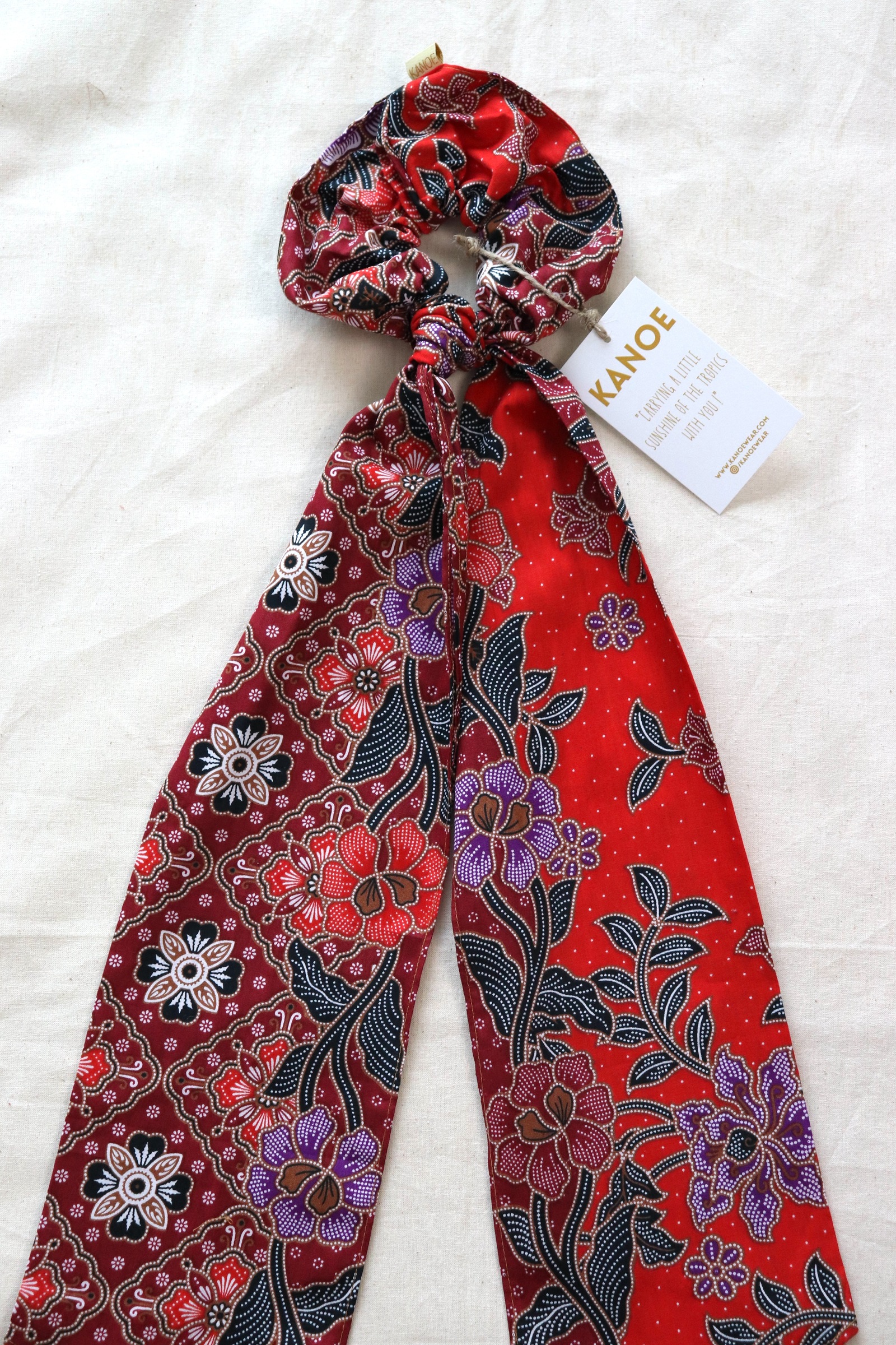 Maxi Batik Scrunchie w/ Ribbon - Ruby
