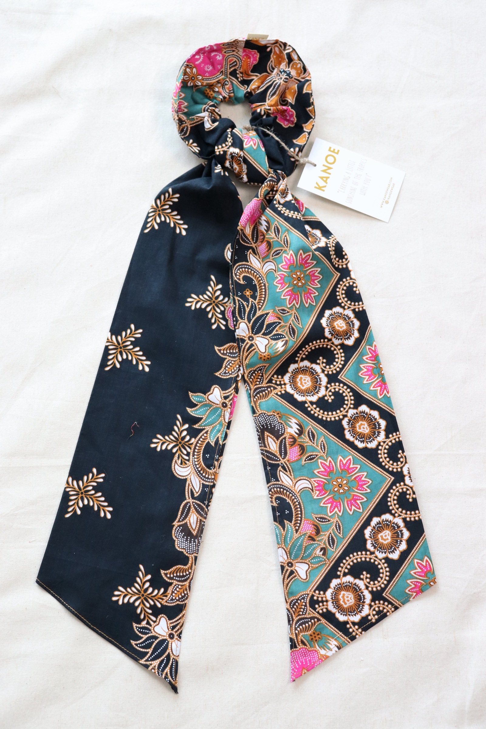 Maxi Batik Scrunchie w/ Ribbon - Raven