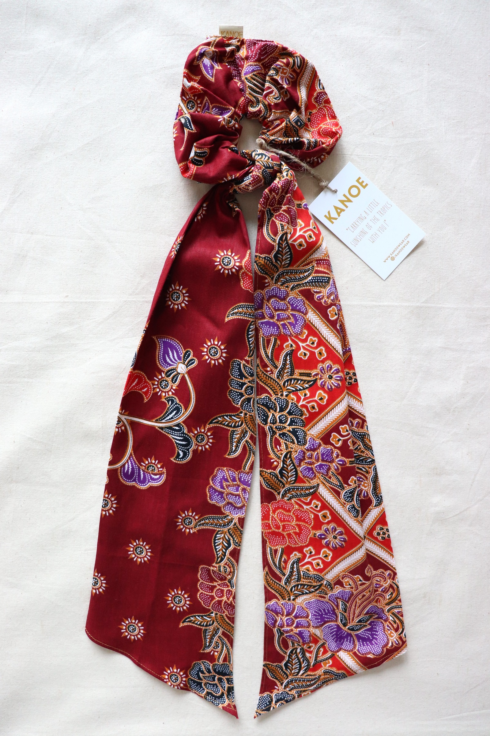 Maxi Batik Scrunchie w/ Ribbon - Raspberry Pie