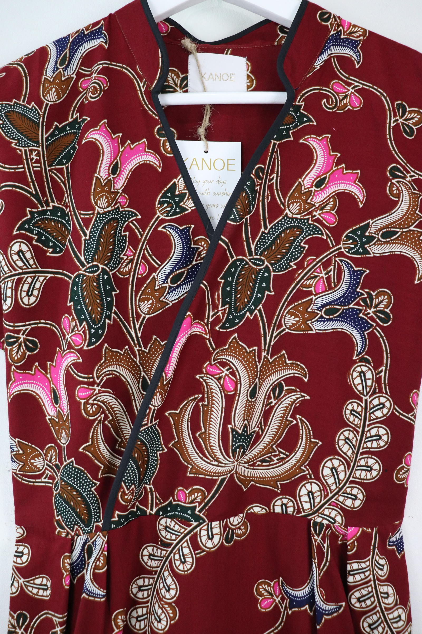 Black Border Kimono Wrap Dress - Tian Li ( Mandarin Collar )