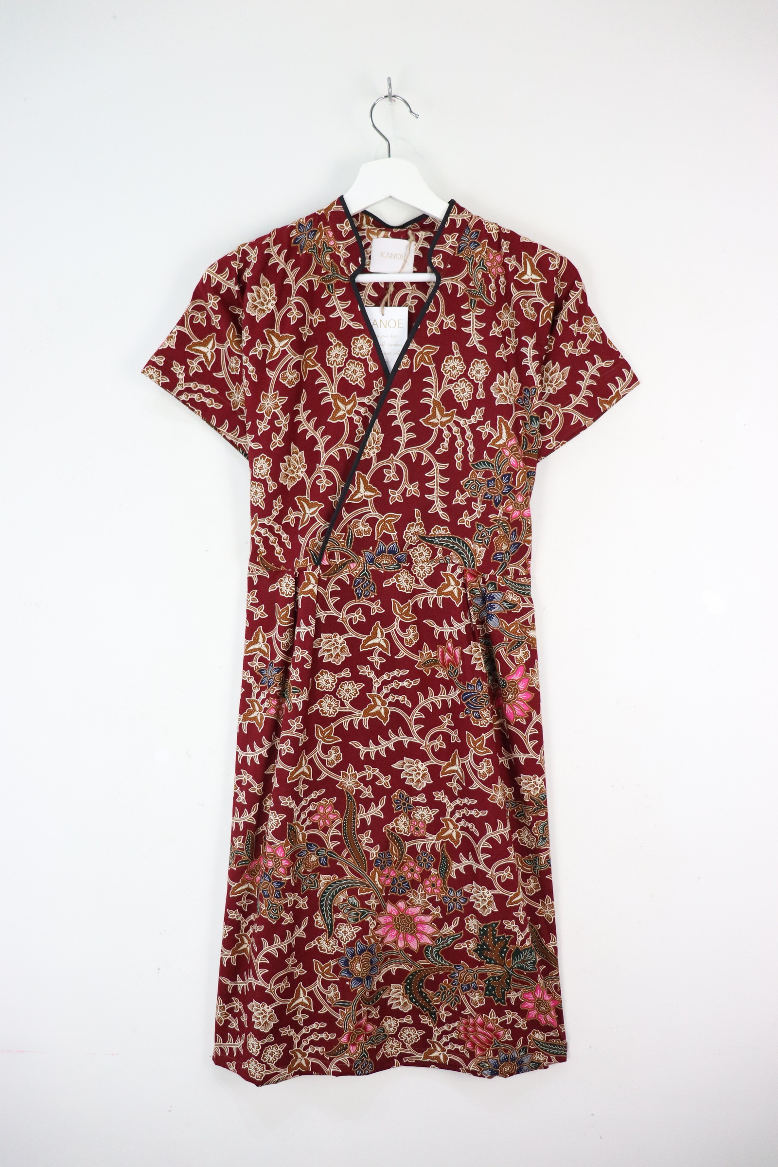Black Border Kimono Wrap Dress - Tian Hong ( Mandarin Collar )