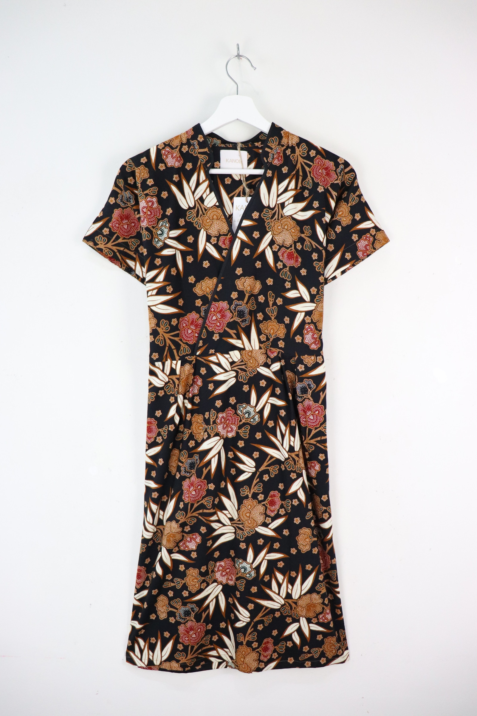 Black Border Kimono Wrap Dress - Tian Tian ( Mandarin Collar )