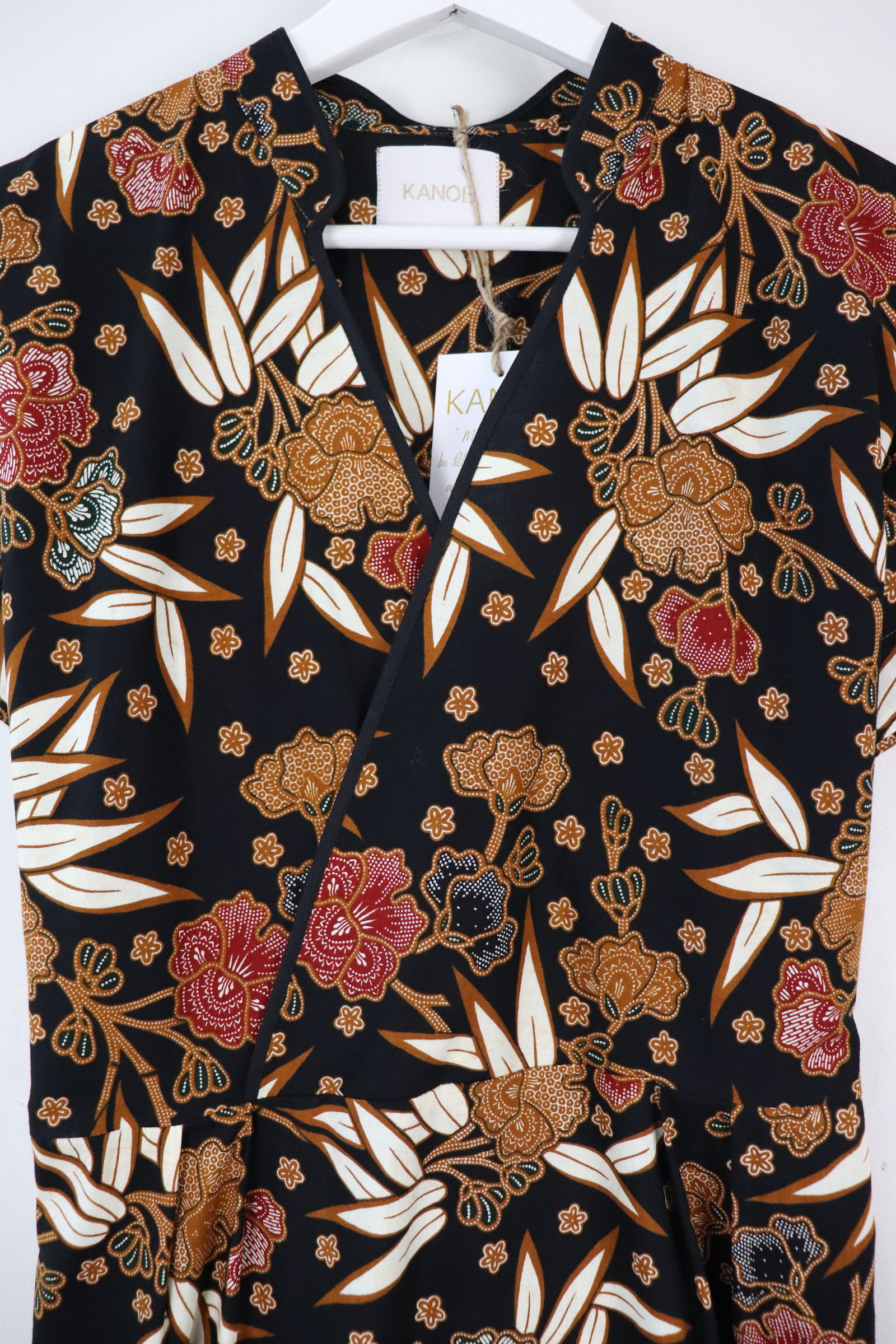 Black Border Kimono Wrap Dress - Tian Tian ( Mandarin Collar )