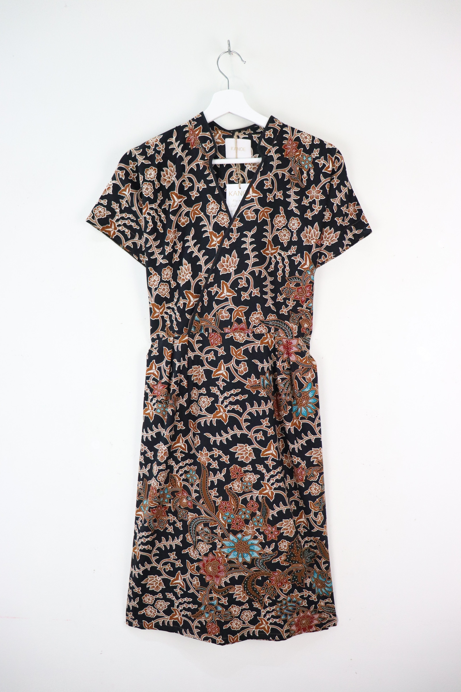 Black Border Kimono Wrap Dress - Tian Hei ( Mandarin Collar )