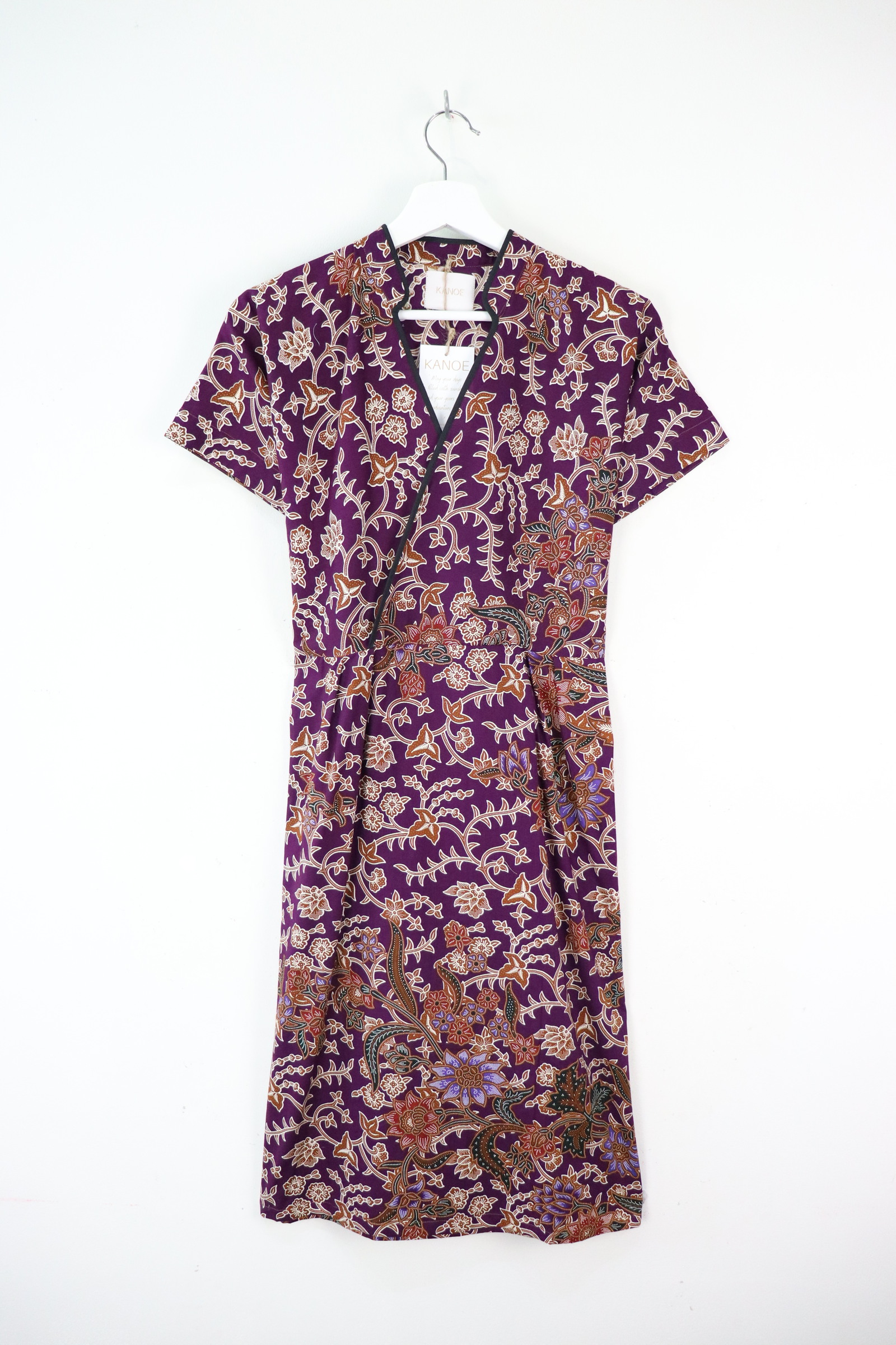 Black Border Kimono Wrap Dress - Tian Zhi ( Mandarin Collar )