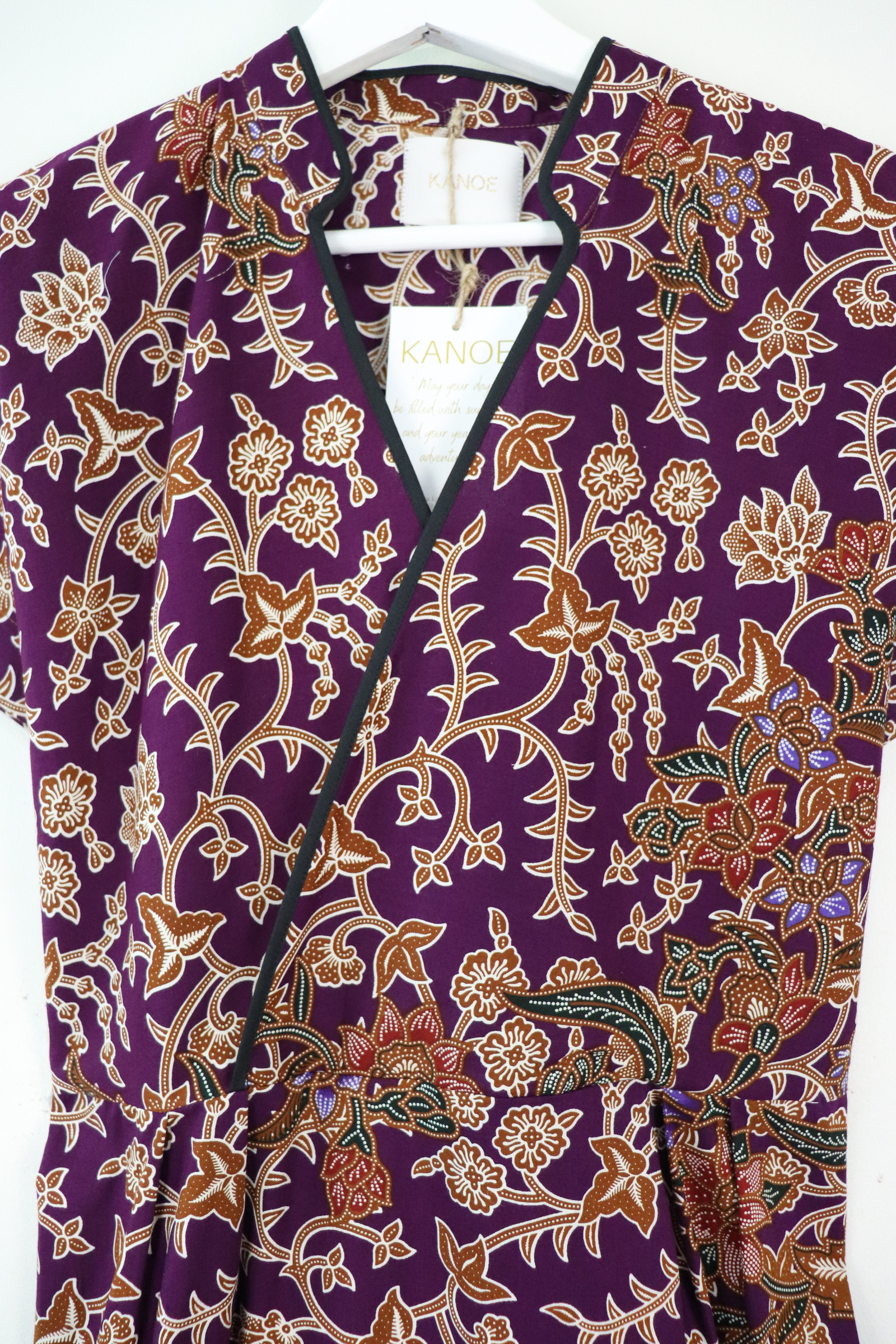 Black Border Kimono Wrap Dress - Tian Zhi ( Mandarin Collar )