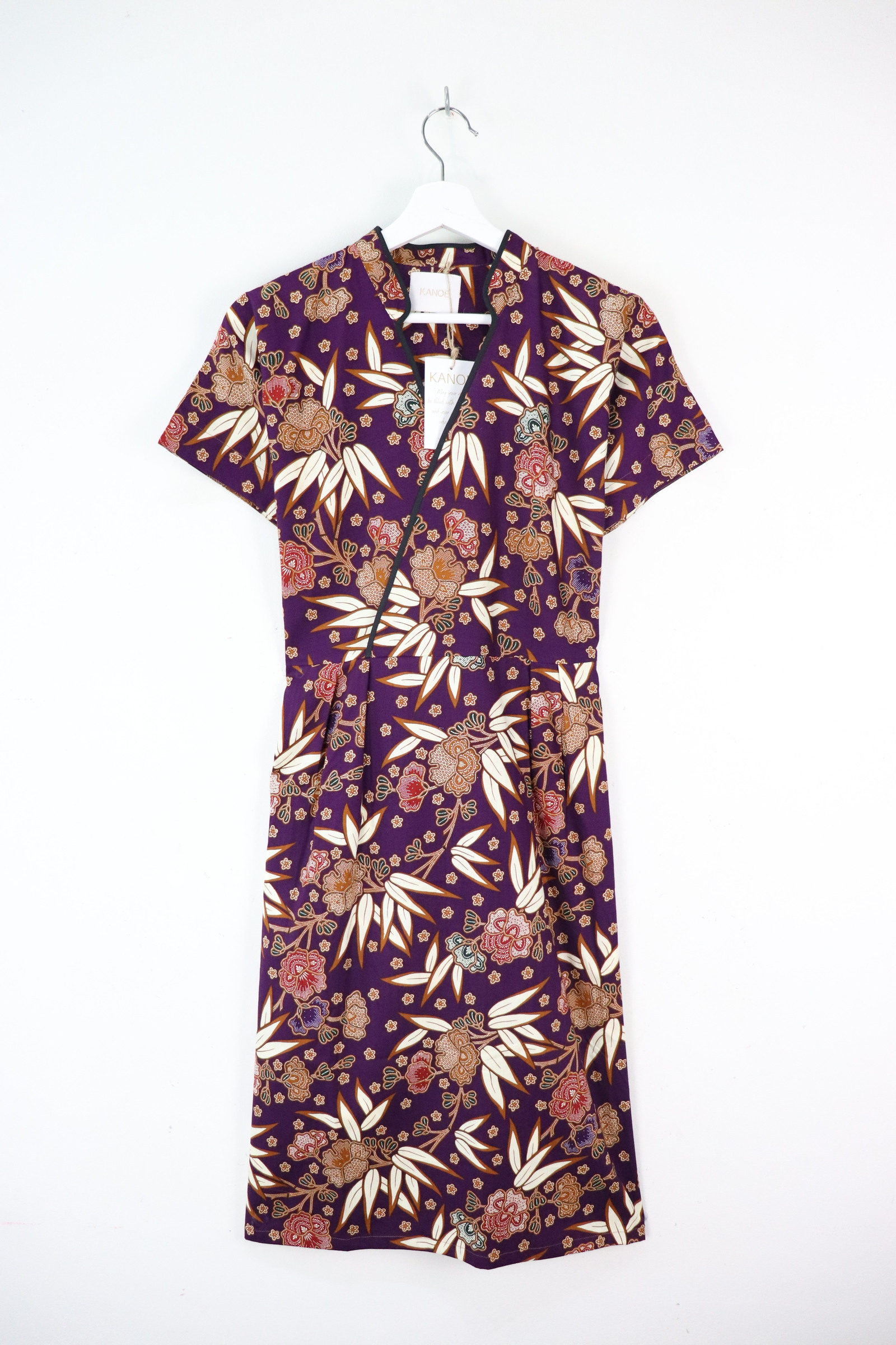 Black Border Kimono Wrap Dress - Tian Kong ( Mandarin Collar )
