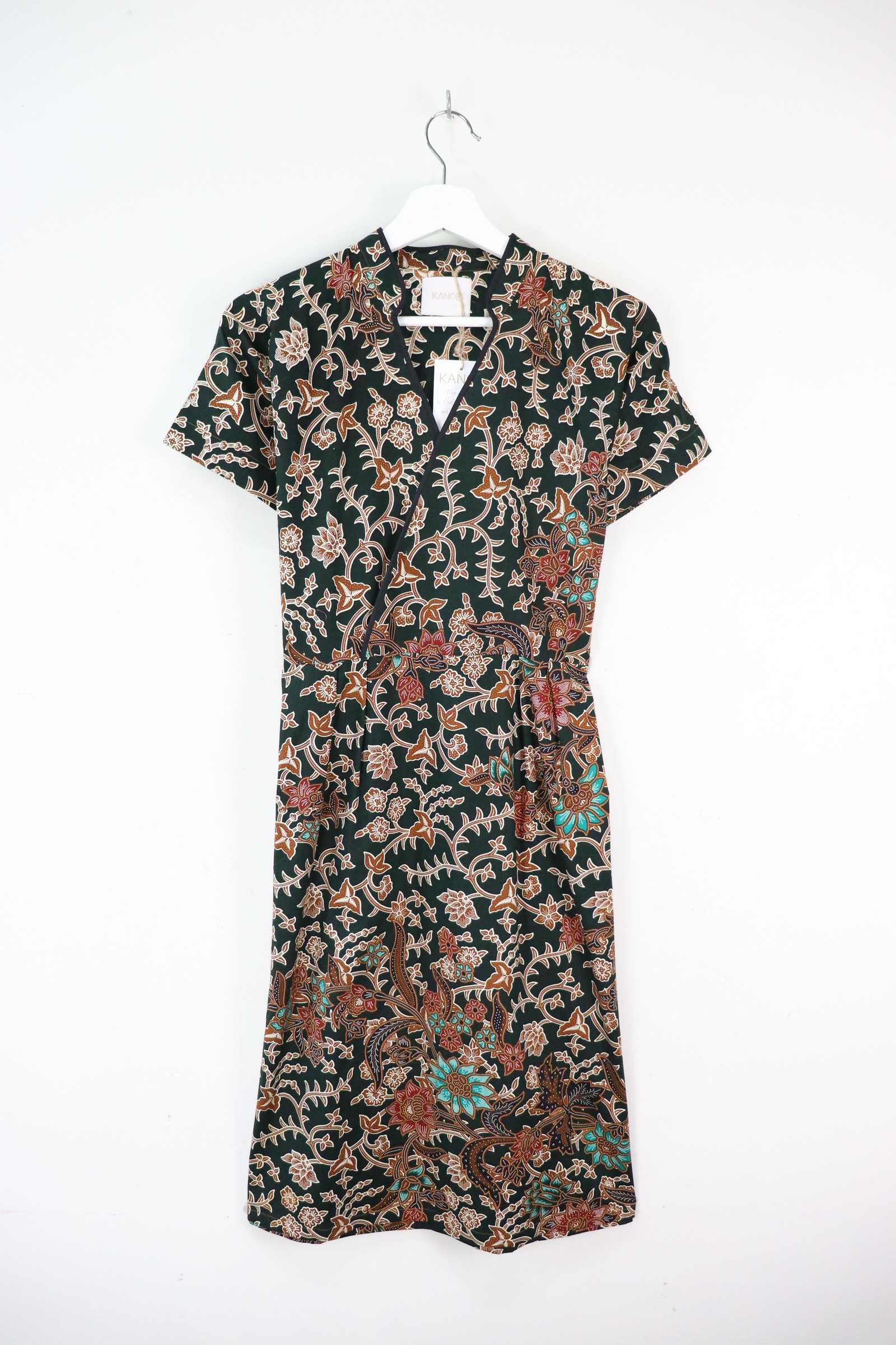 Black Border Kimono Wrap Dress - Tian Qing ( Mandarin Collar )