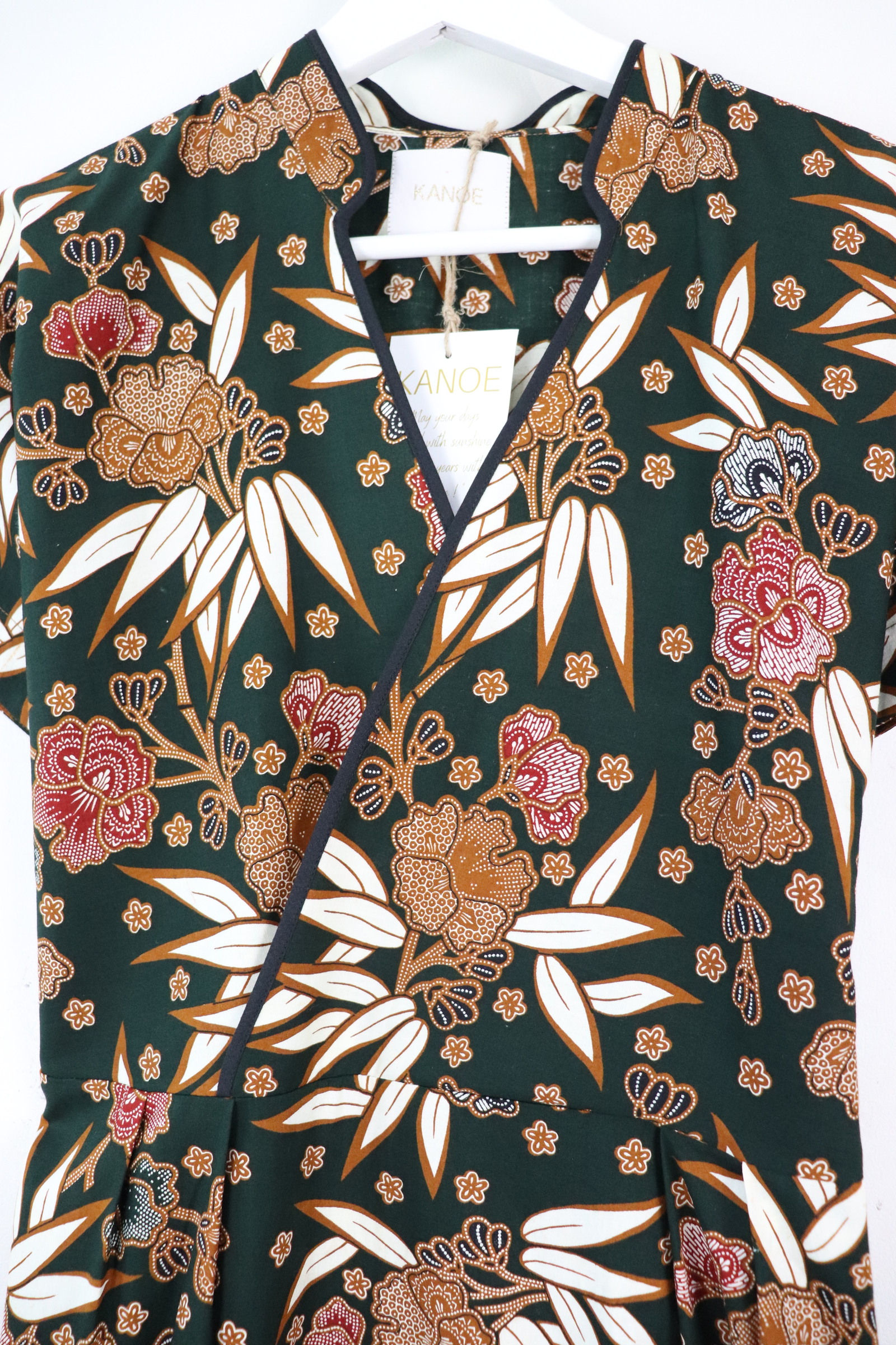 Black Border Kimono Wrap Dress - Tian Ran ( Mandarin Collar )