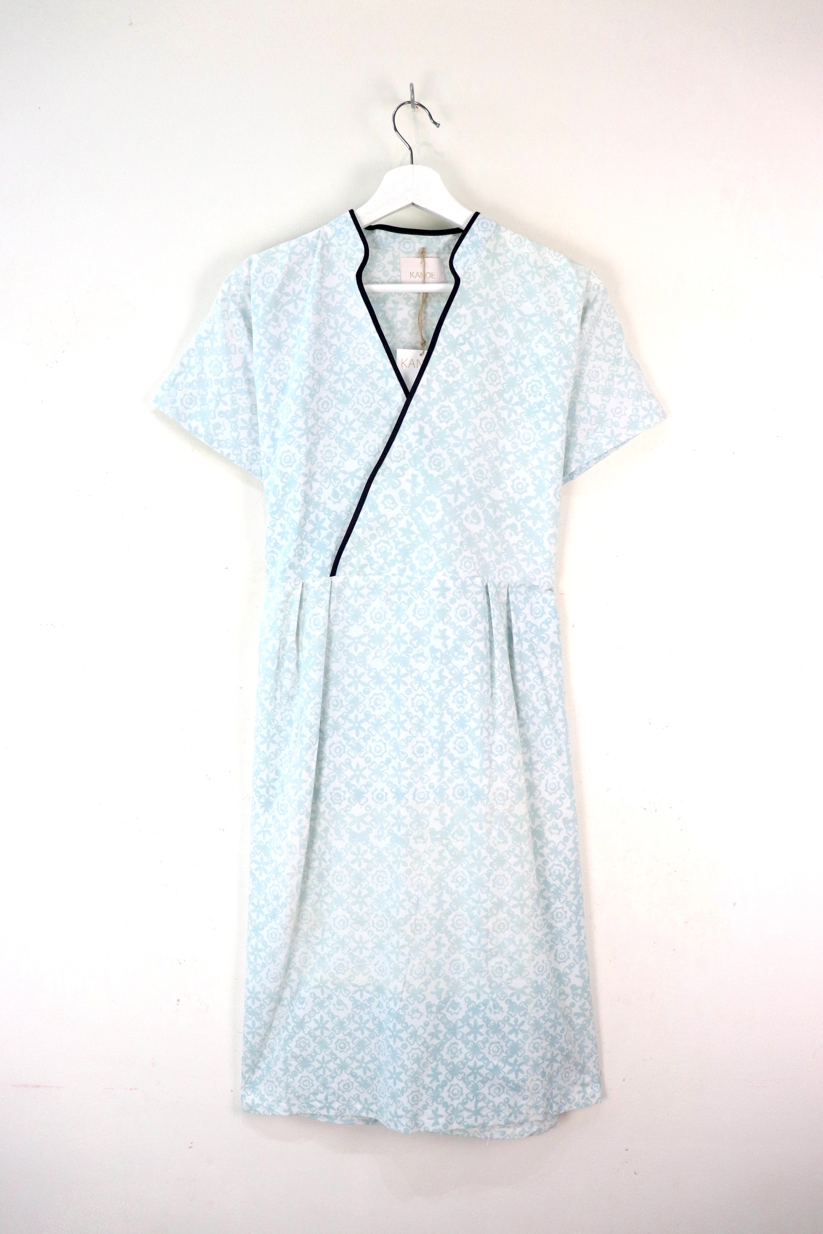 Handmade Black Border Kimono Wrap Dress - Hui Lee ( Mandarin Collar )