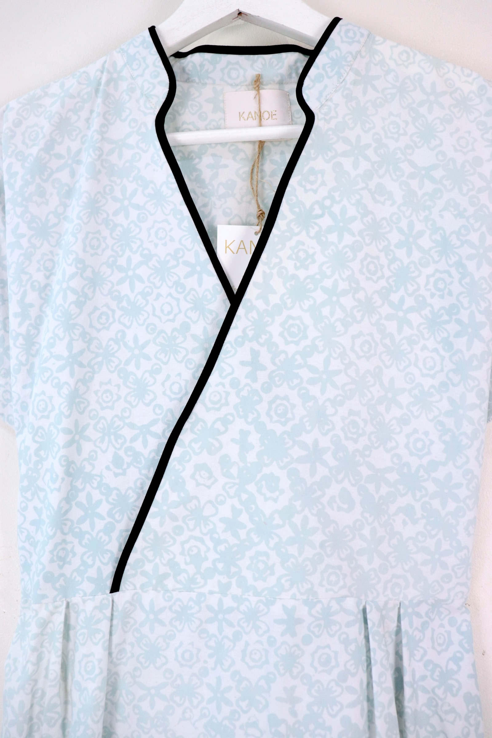 Handmade Black Border Kimono Wrap Dress - Hui Lee ( Mandarin Collar )