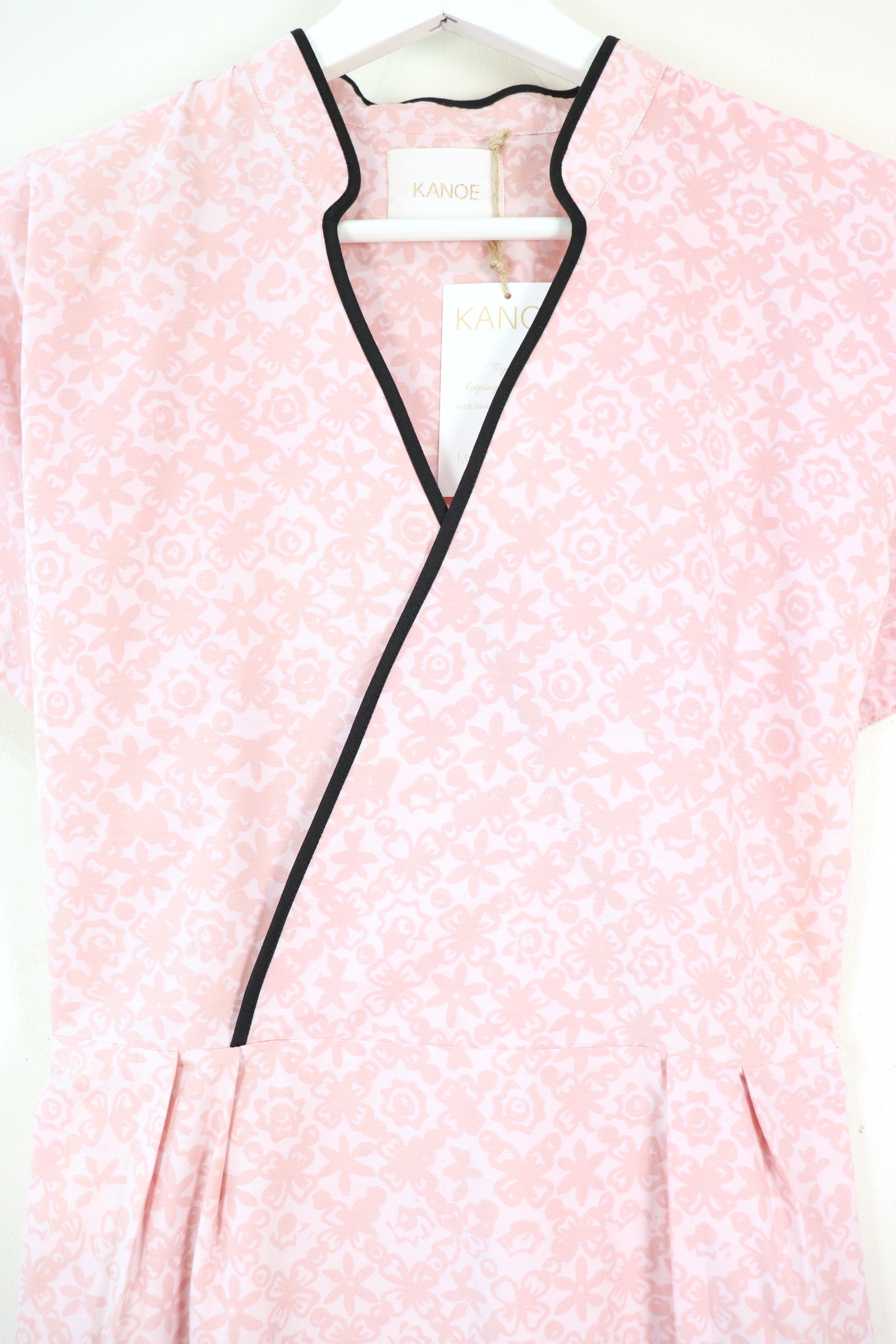 Handmade Black Border Kimono Wrap Dress - Hui Hua ( Mandarin Collar )