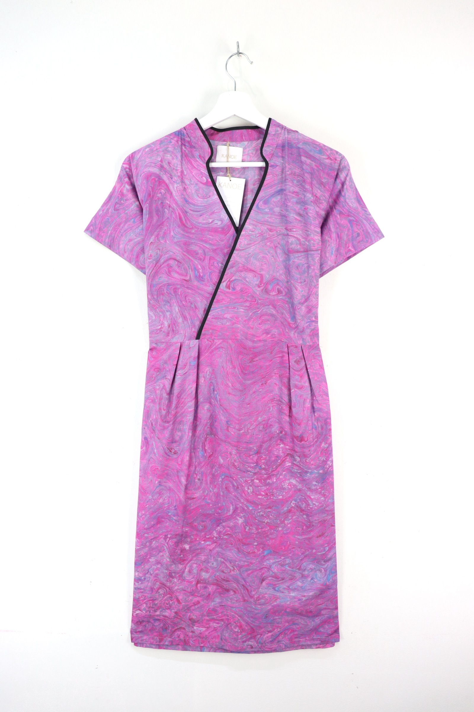 Handmade Black Border Kimono Wrap Dress - Hui Yee ( Mandarin Collar )
