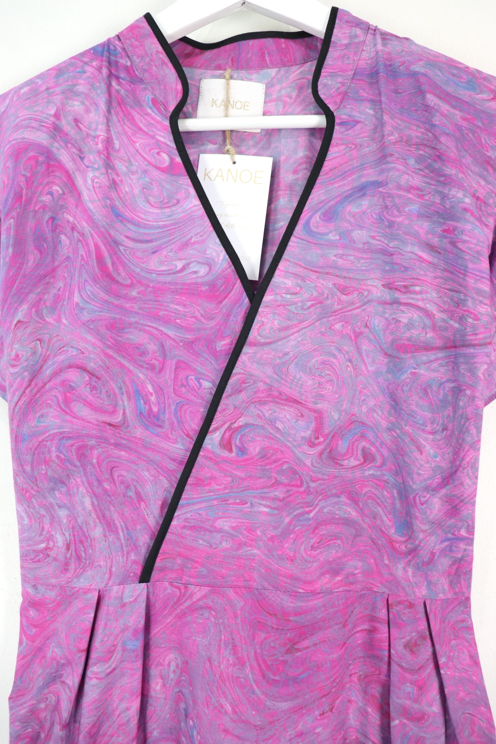 Handmade Black Border Kimono Wrap Dress - Hui Yee ( Mandarin Collar )
