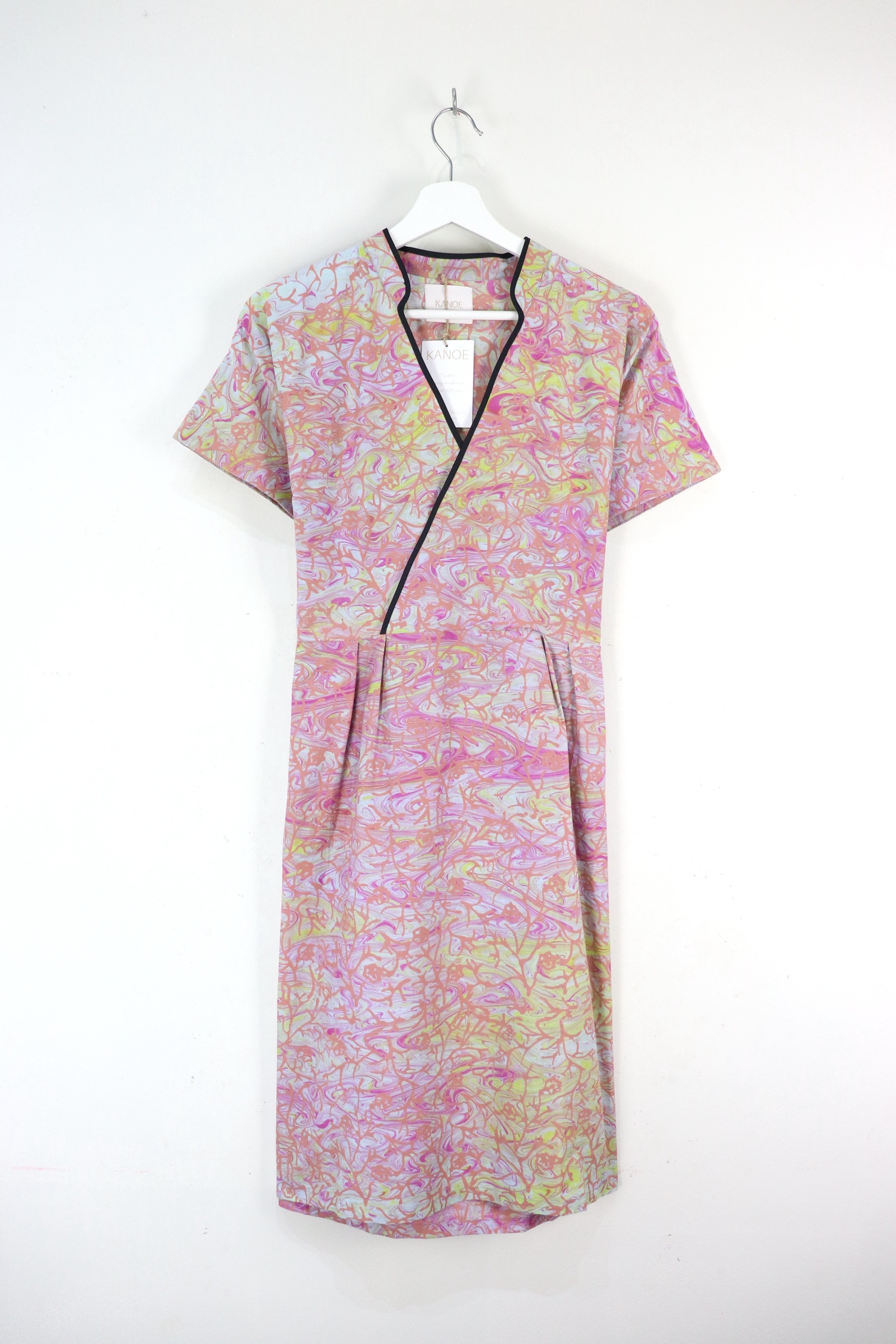 Handmade Black Border Kimono Wrap Dress - Hui Mei ( Mandarin Collar )