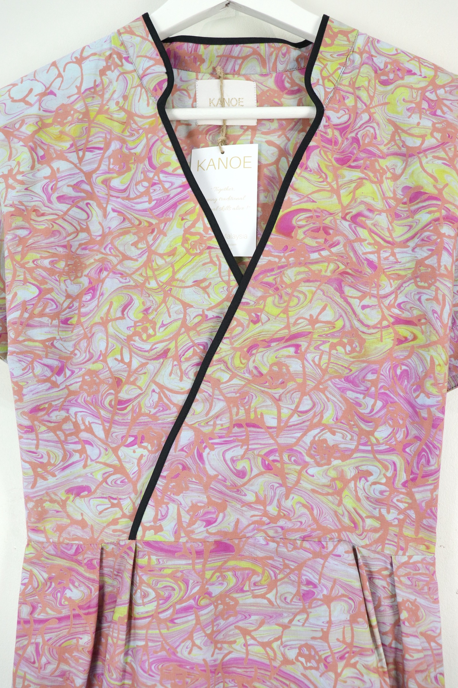 Handmade Black Border Kimono Wrap Dress - Hui Mei ( Mandarin Collar )