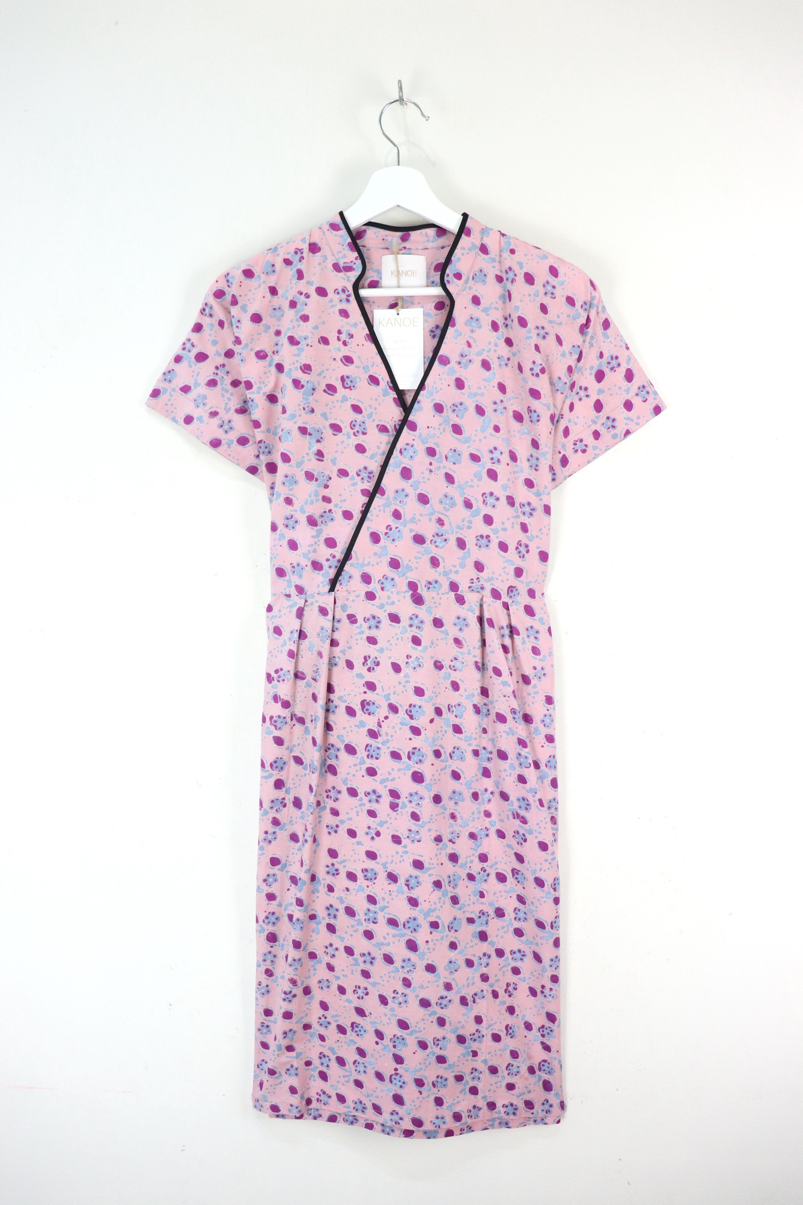 Handmade Black Border Kimono Wrap Dress - Hui Tin ( Mandarin Collar )