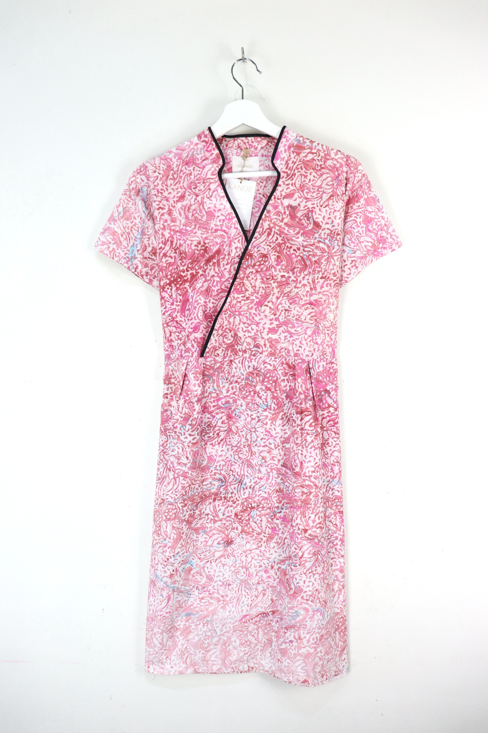Handmade Black Border Kimono Wrap Dress - Hui Feng ( Mandarin Collar )