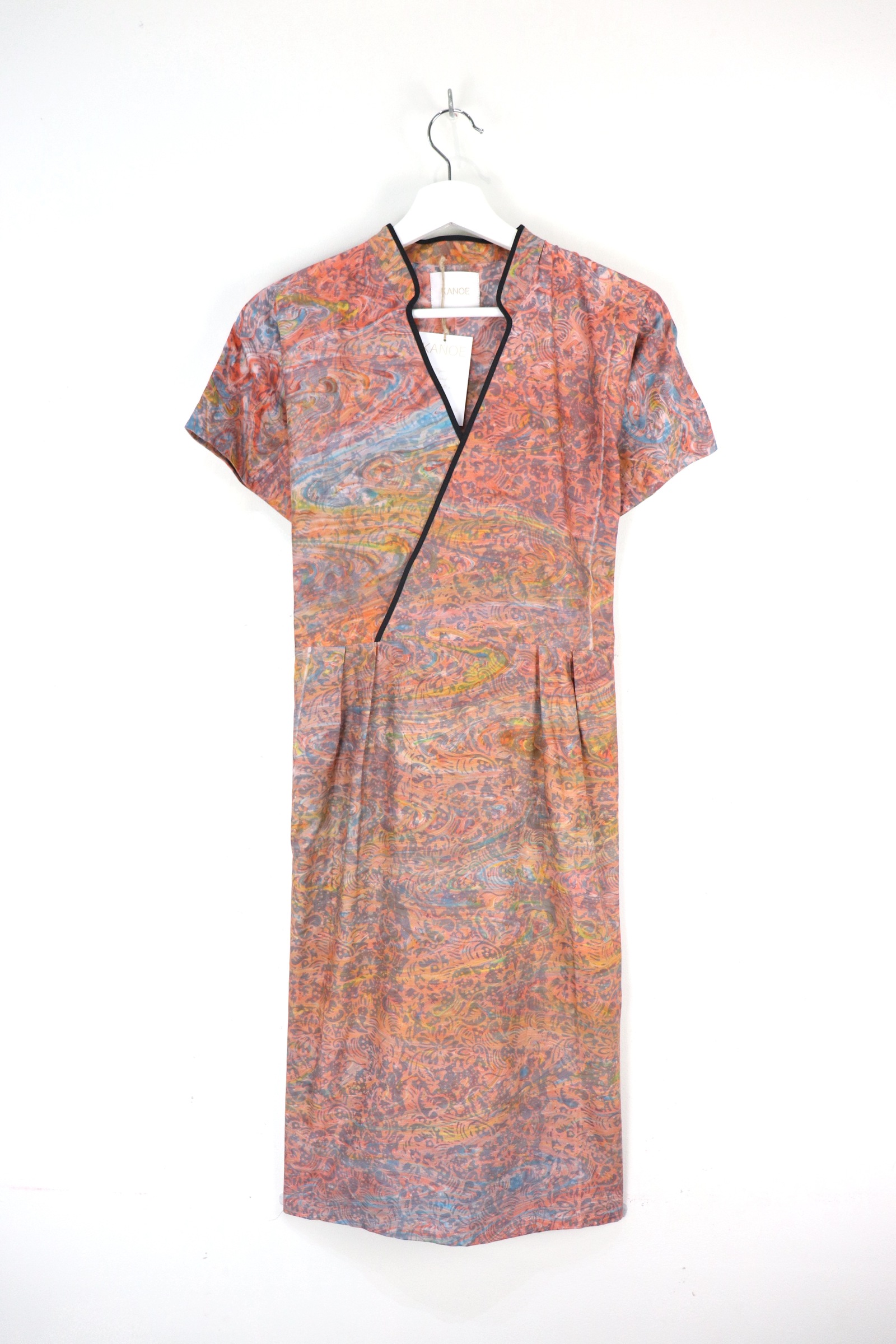 Handmade Black Border Kimono Wrap Dress - Hui Yue ( Mandarin Collar )