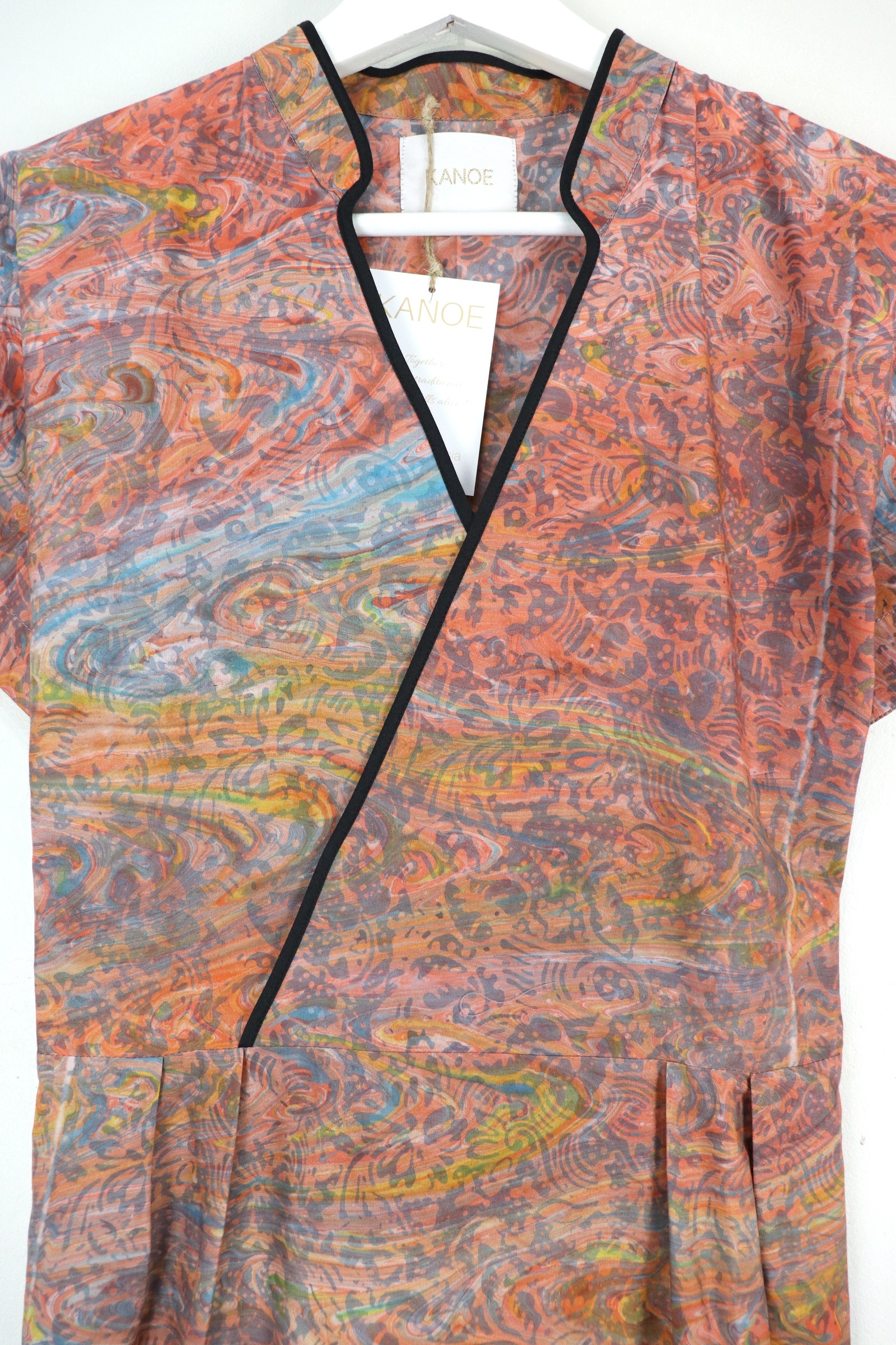 Handmade Black Border Kimono Wrap Dress - Hui Yue ( Mandarin Collar )