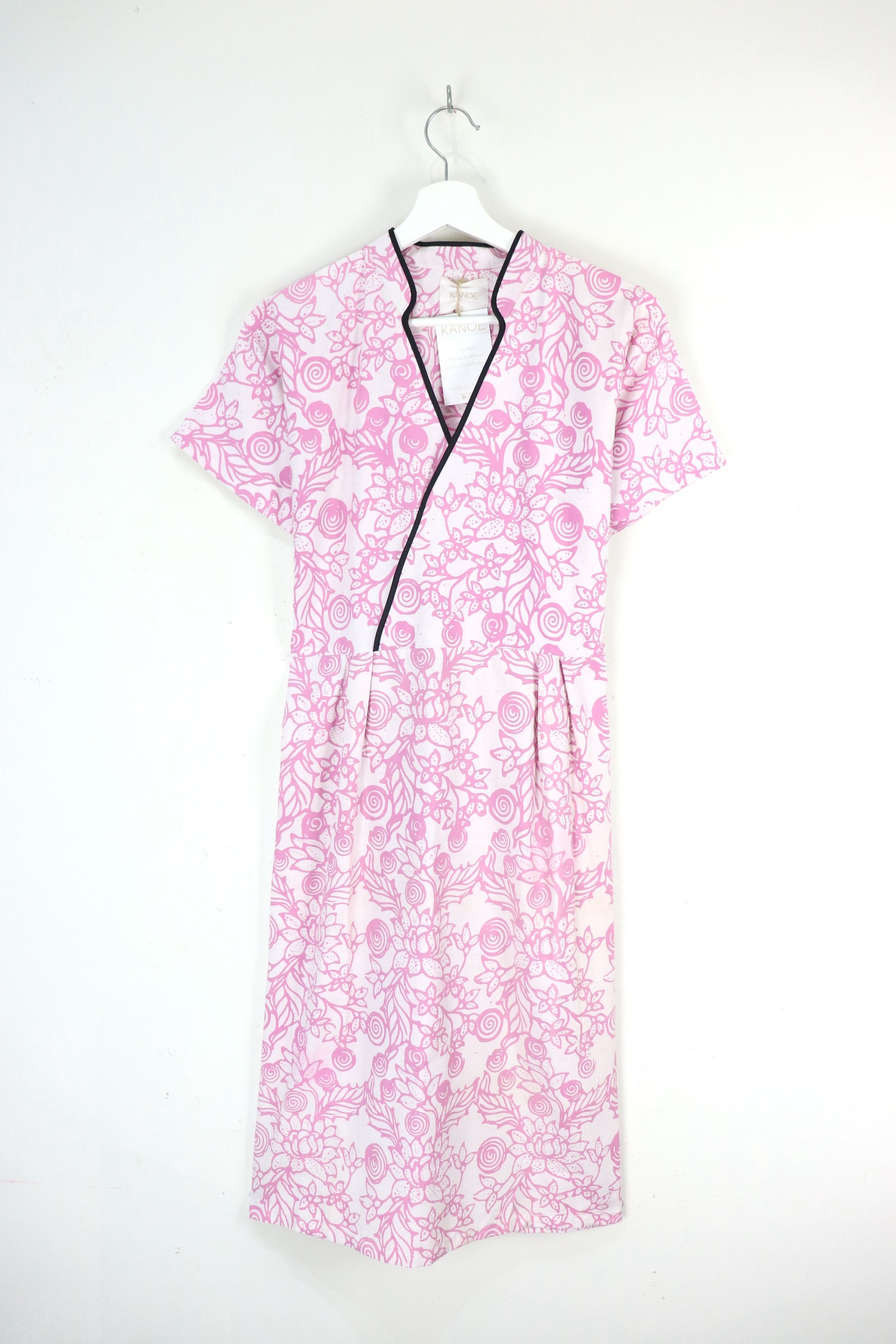 Handmade Black Border Kimono Wrap Dress - Hui Ang ( Mandarin Collar )