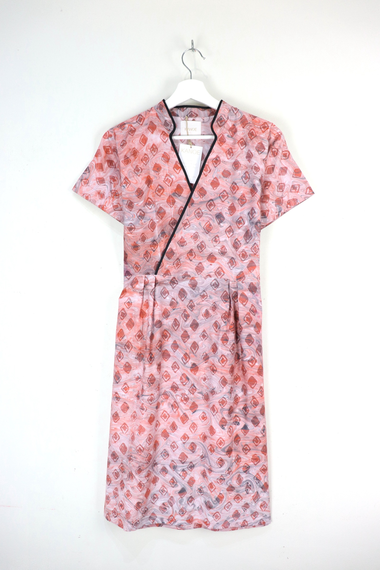 Handmade Black Border Kimono Wrap Dress - Hui Kan ( Mandarin Collar )