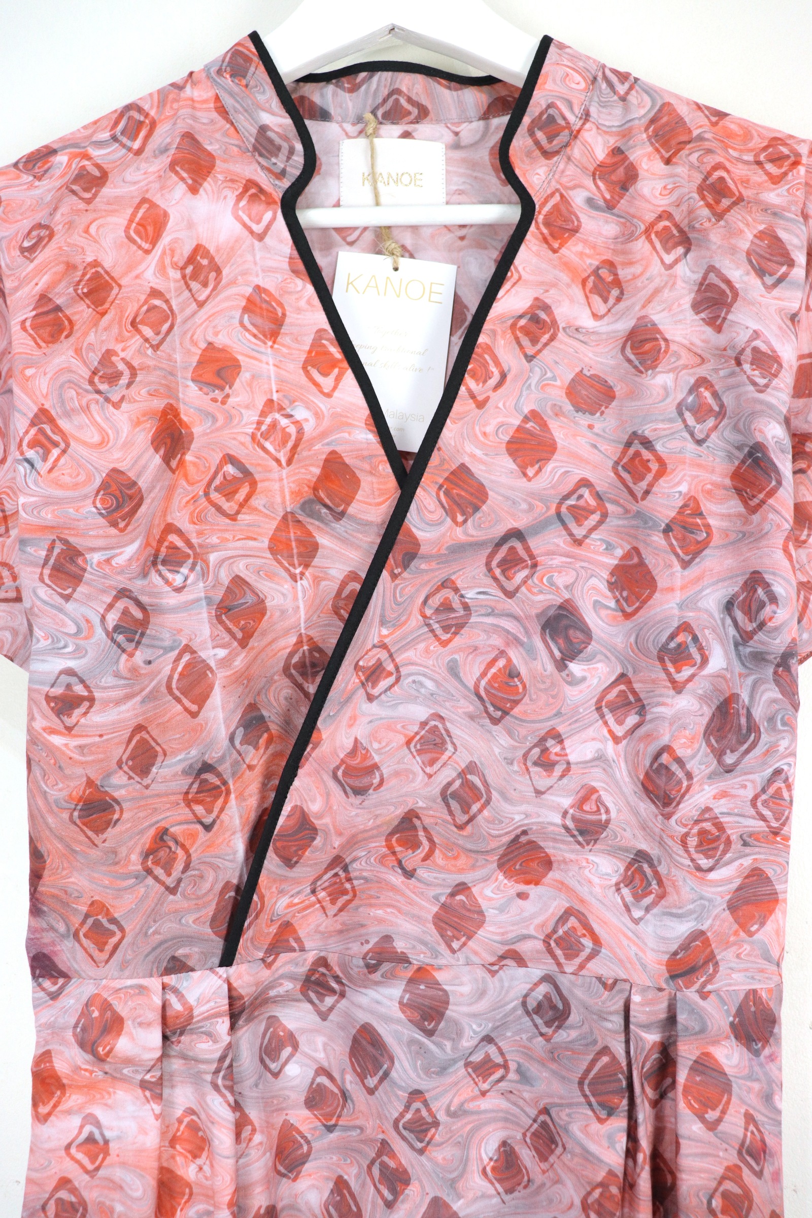 Handmade Black Border Kimono Wrap Dress - Hui Kan ( Mandarin Collar )