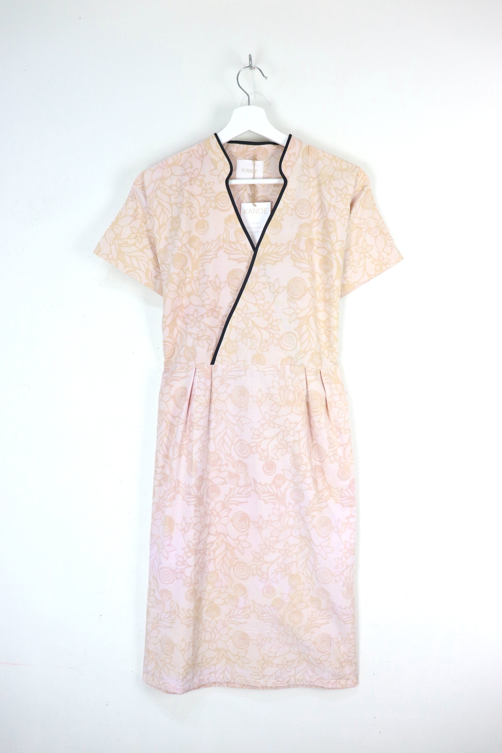 Handmade Black Border Kimono Wrap Dress - Hui Ming ( Mandarin Collar )