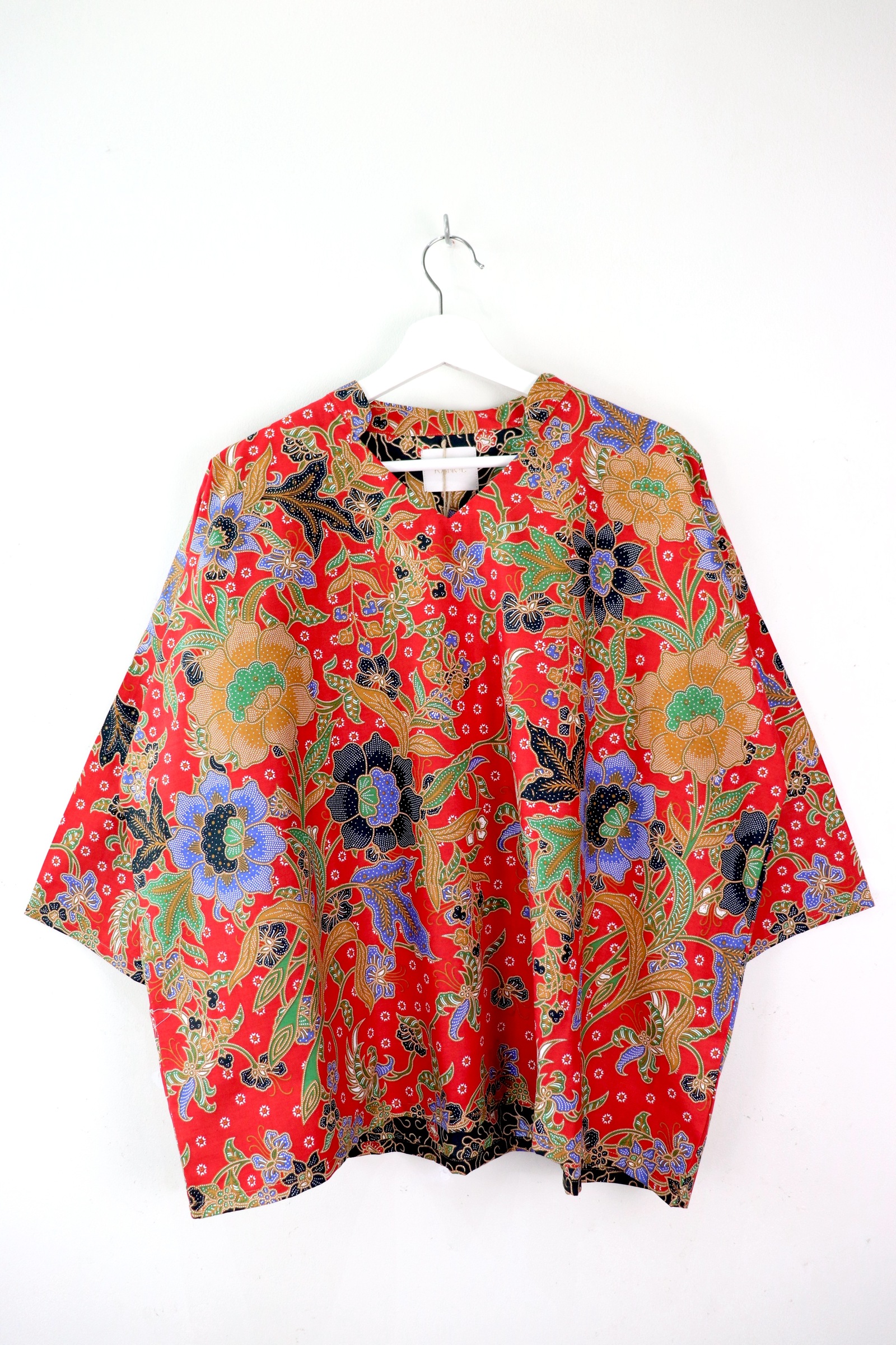 BIG GIRL Batik Top w/ Mandarin Collar - Ming Flowers