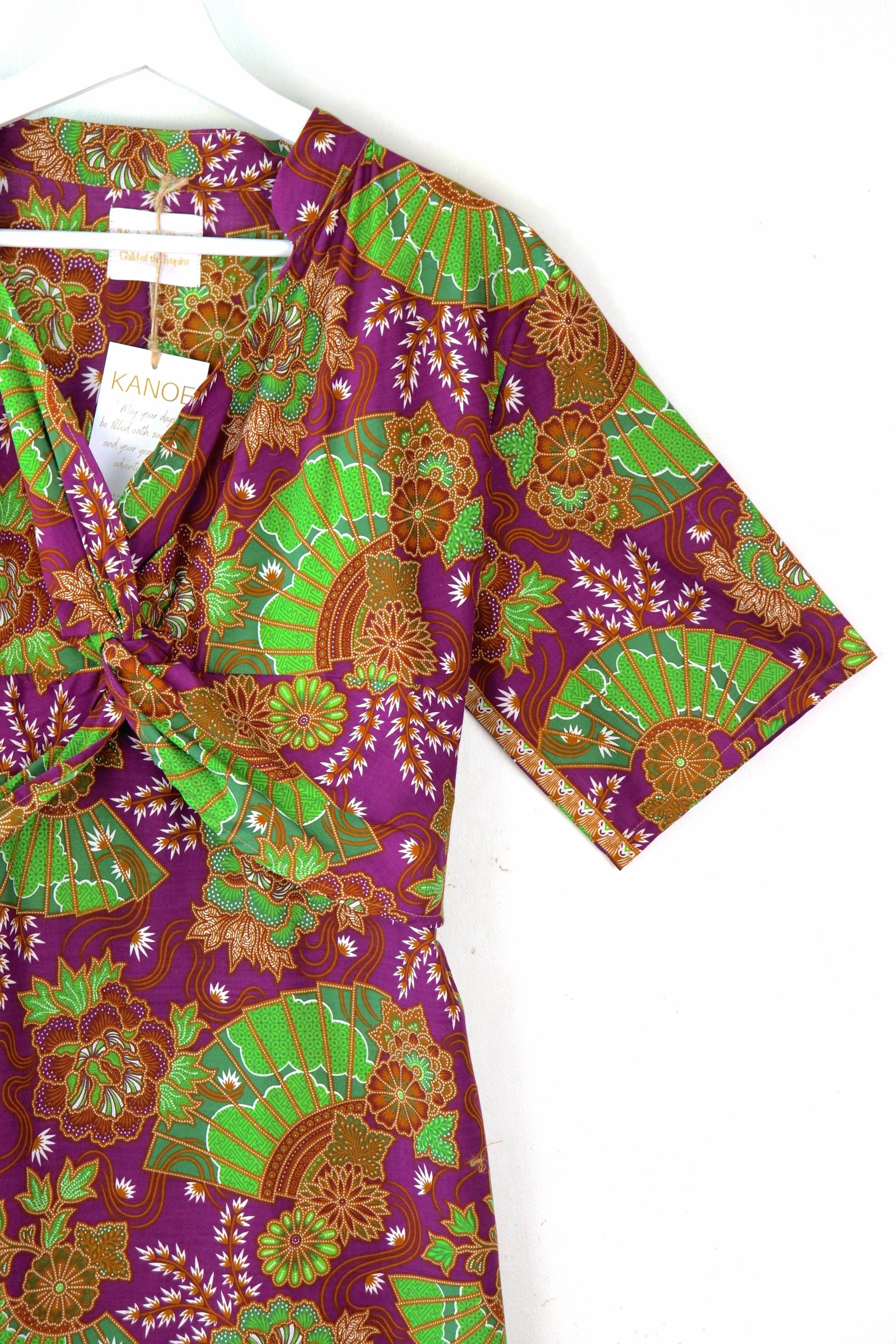 Twisted Front Dress w/ Mandarin Collar - Wistful Hydrangea 