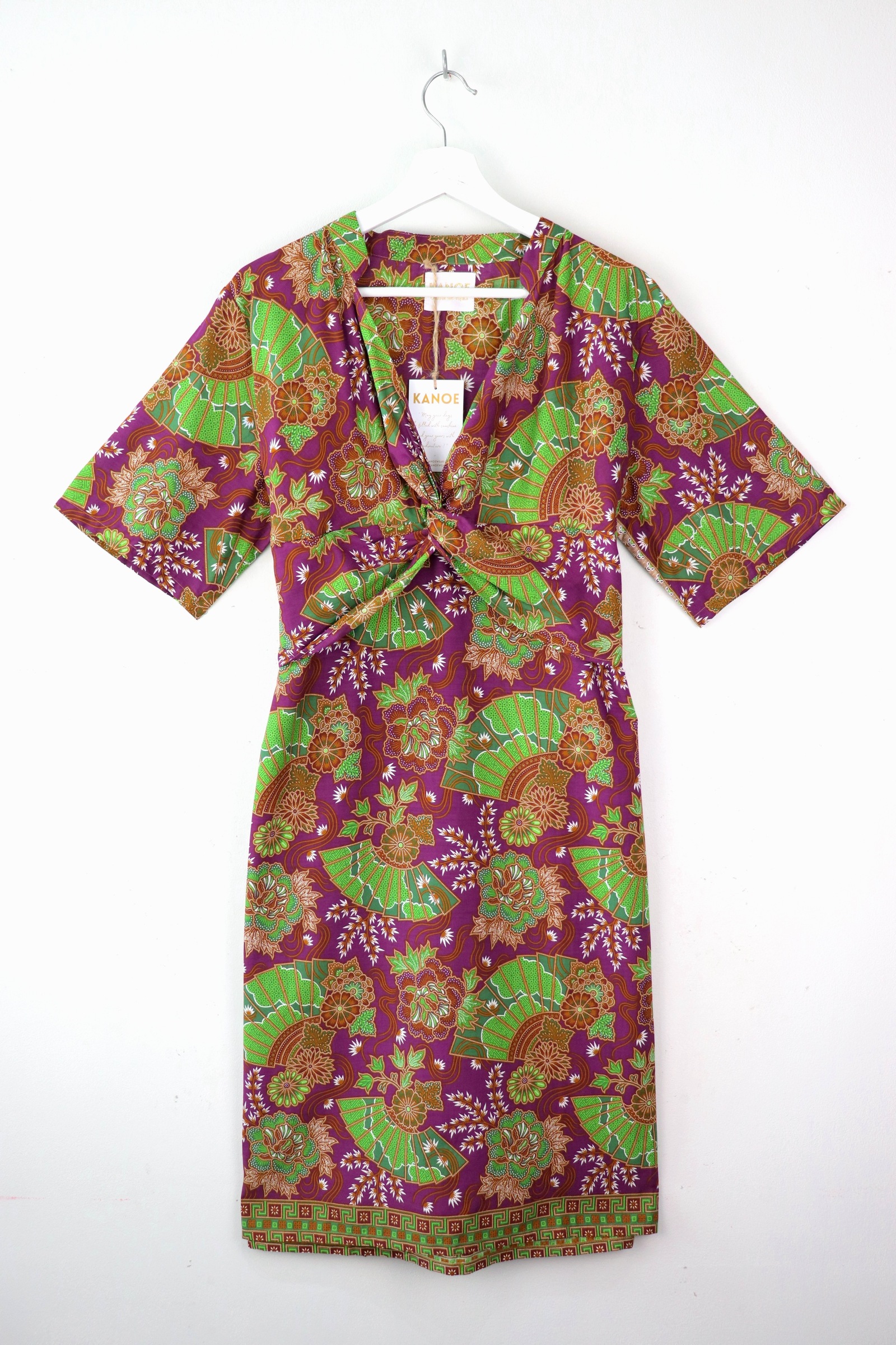 Twisted Front Dress w/ Mandarin Collar - Wistful Hydrangea 