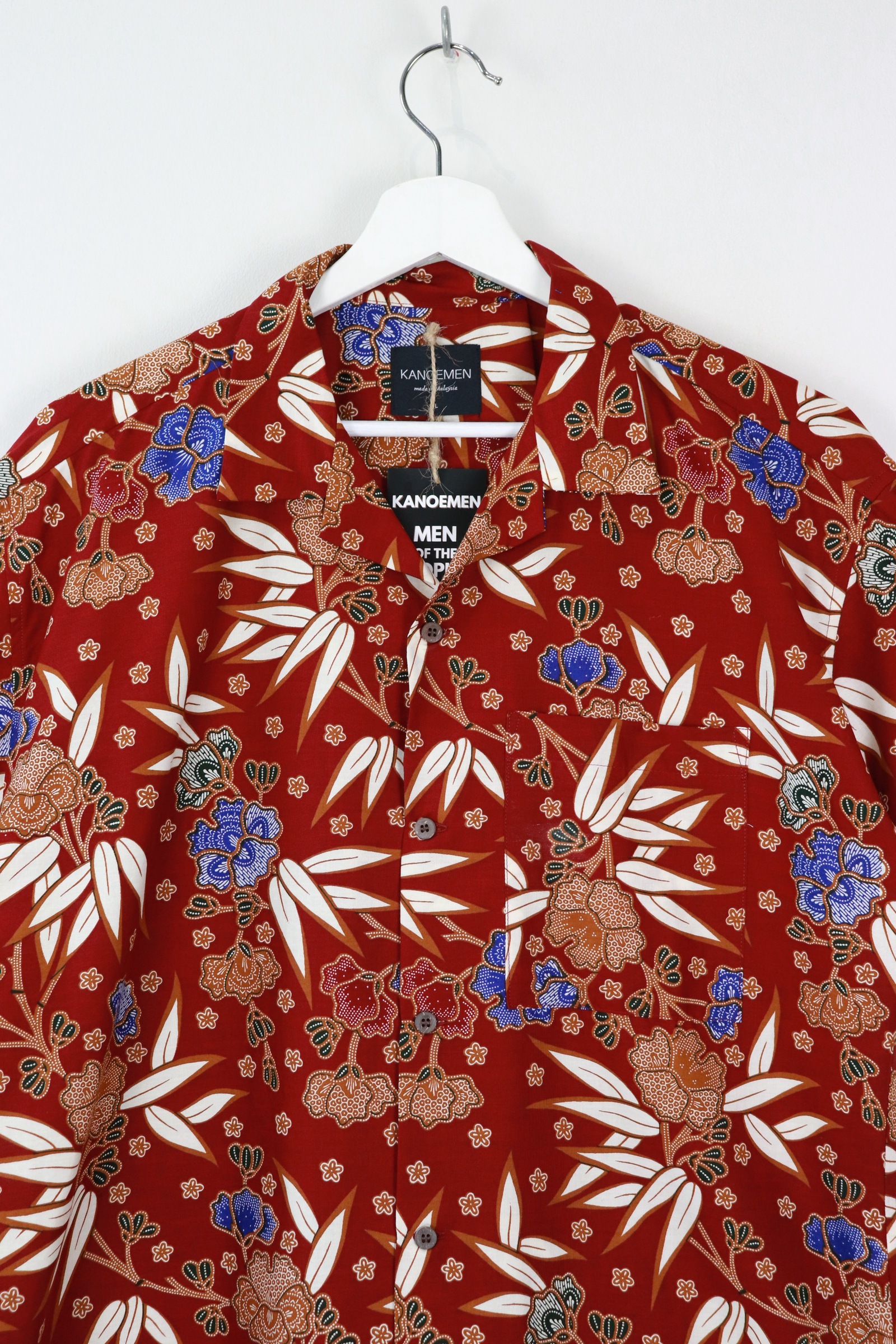 KANOEMEN Open Collar Batik Shirt - Longevity Leaf  [ L ] 