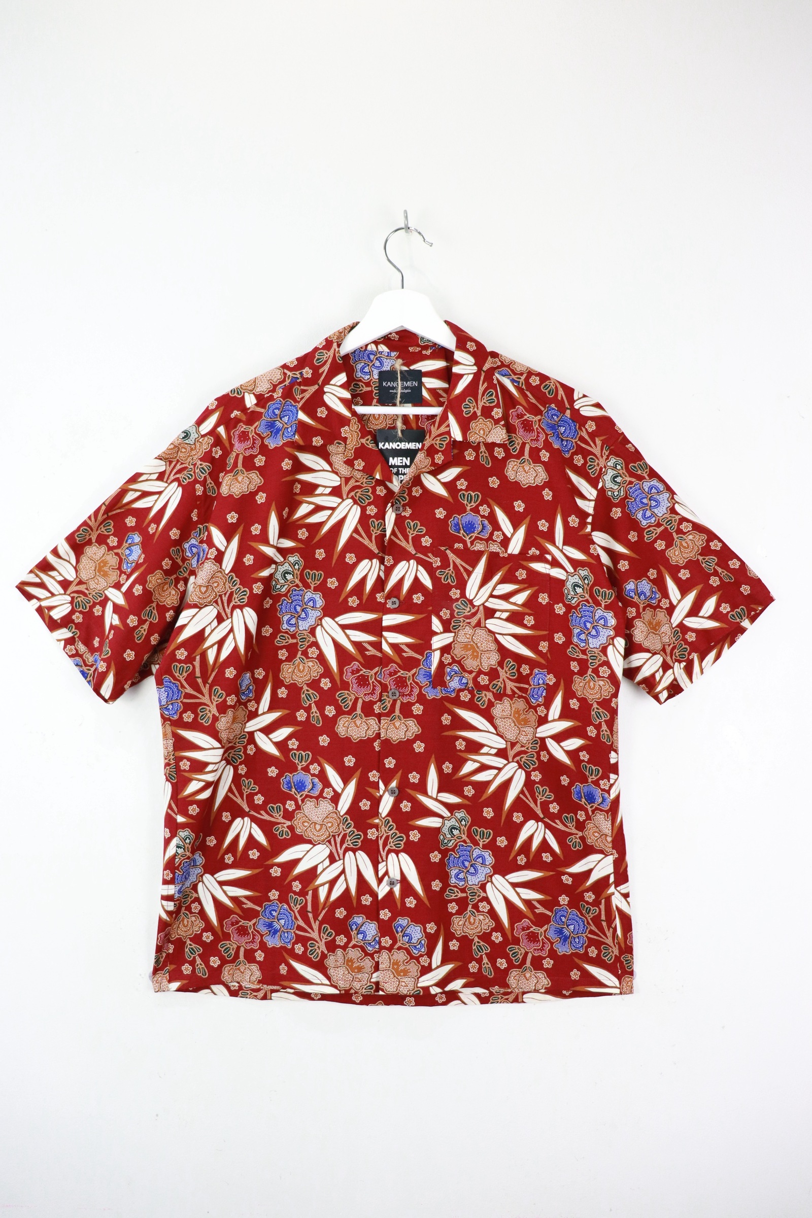 KANOEMEN Open Collar Batik Shirt - Longevity Leaf  [ L ] 