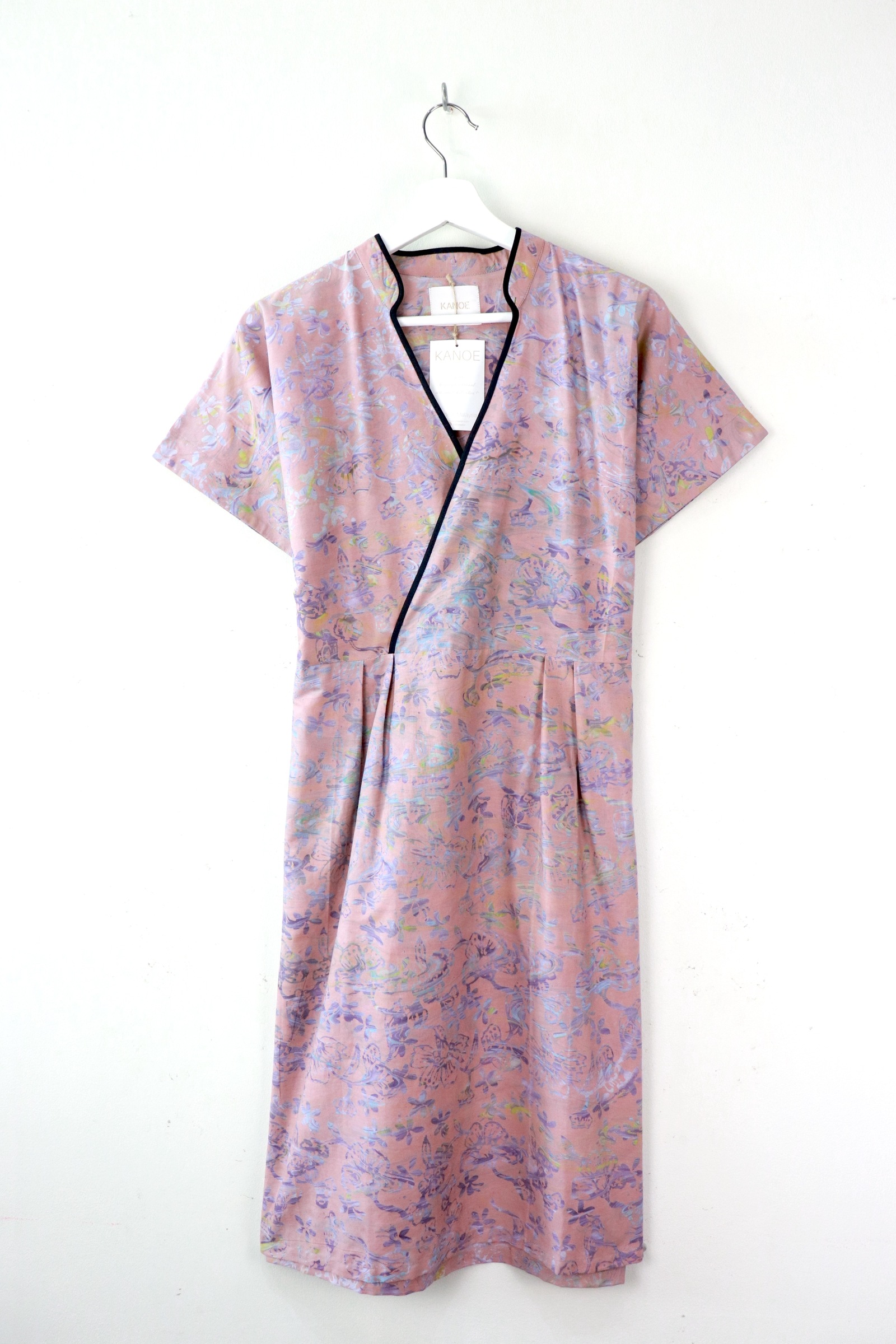 Handmade Black Border Kimono Wrap Dress - Hui Wang ( Mandarin Collar )