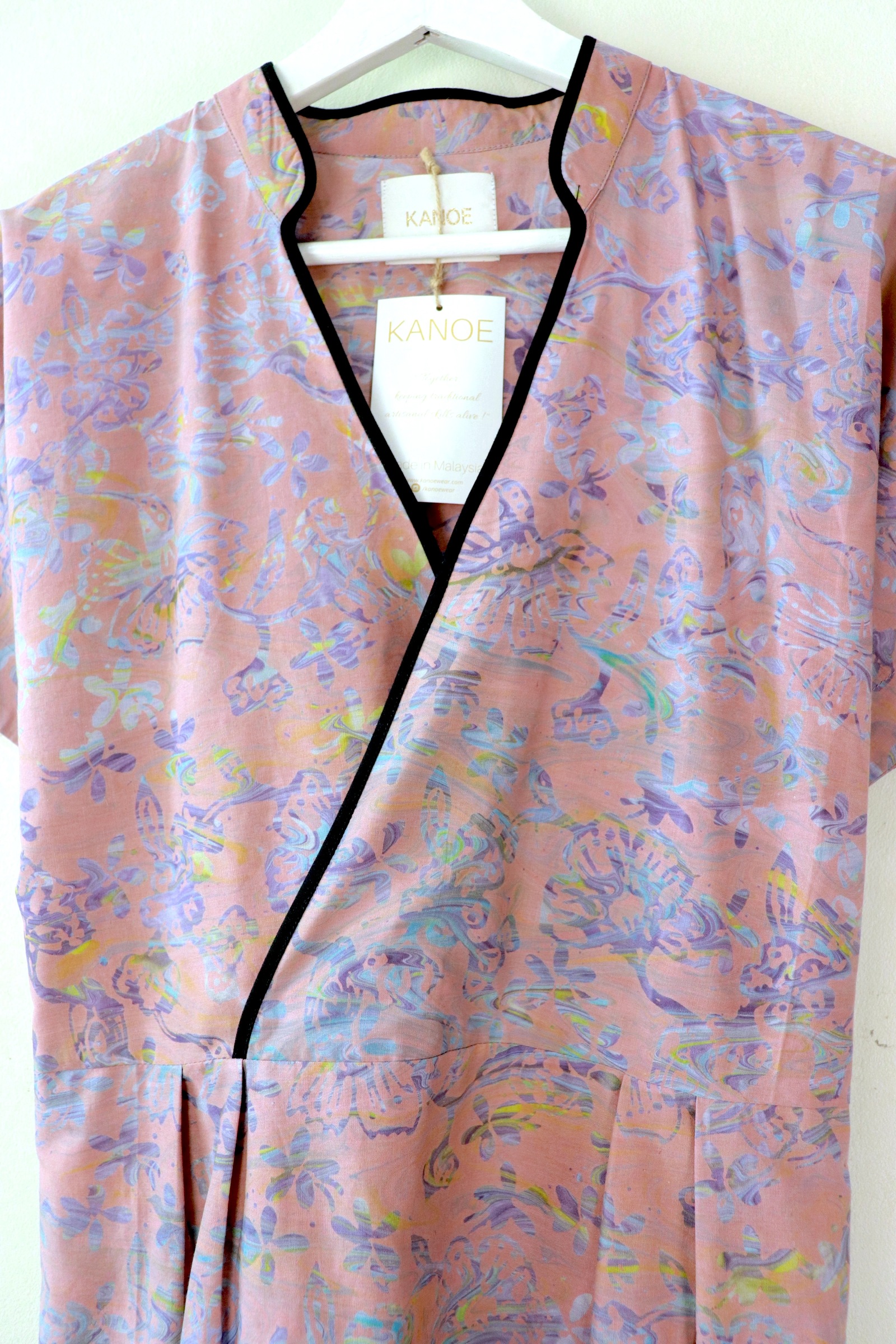 Handmade Black Border Kimono Wrap Dress - Hui Wang ( Mandarin Collar )