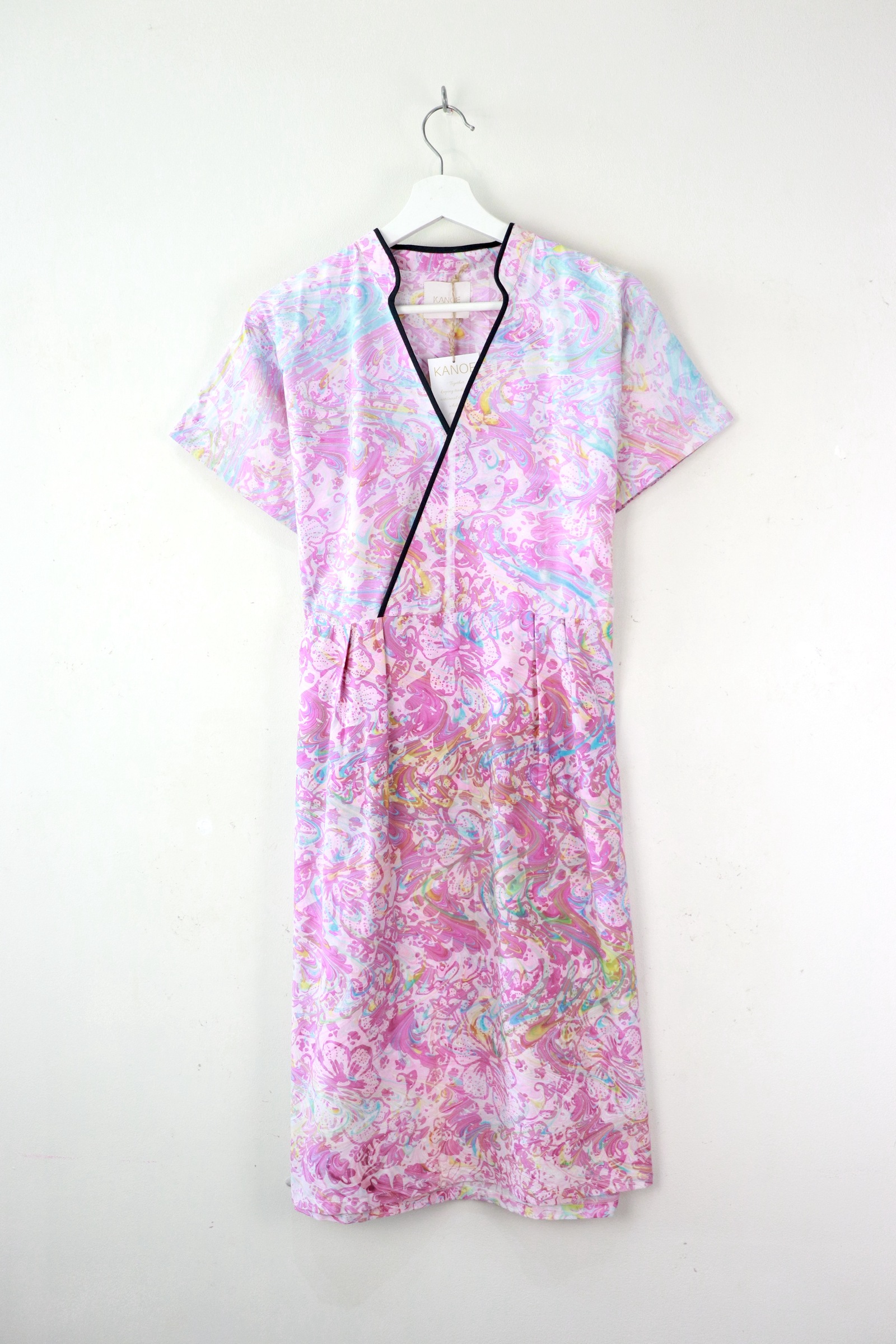 Handmade Black Border Kimono Wrap Dress - Hui Liang ( Mandarin Collar )