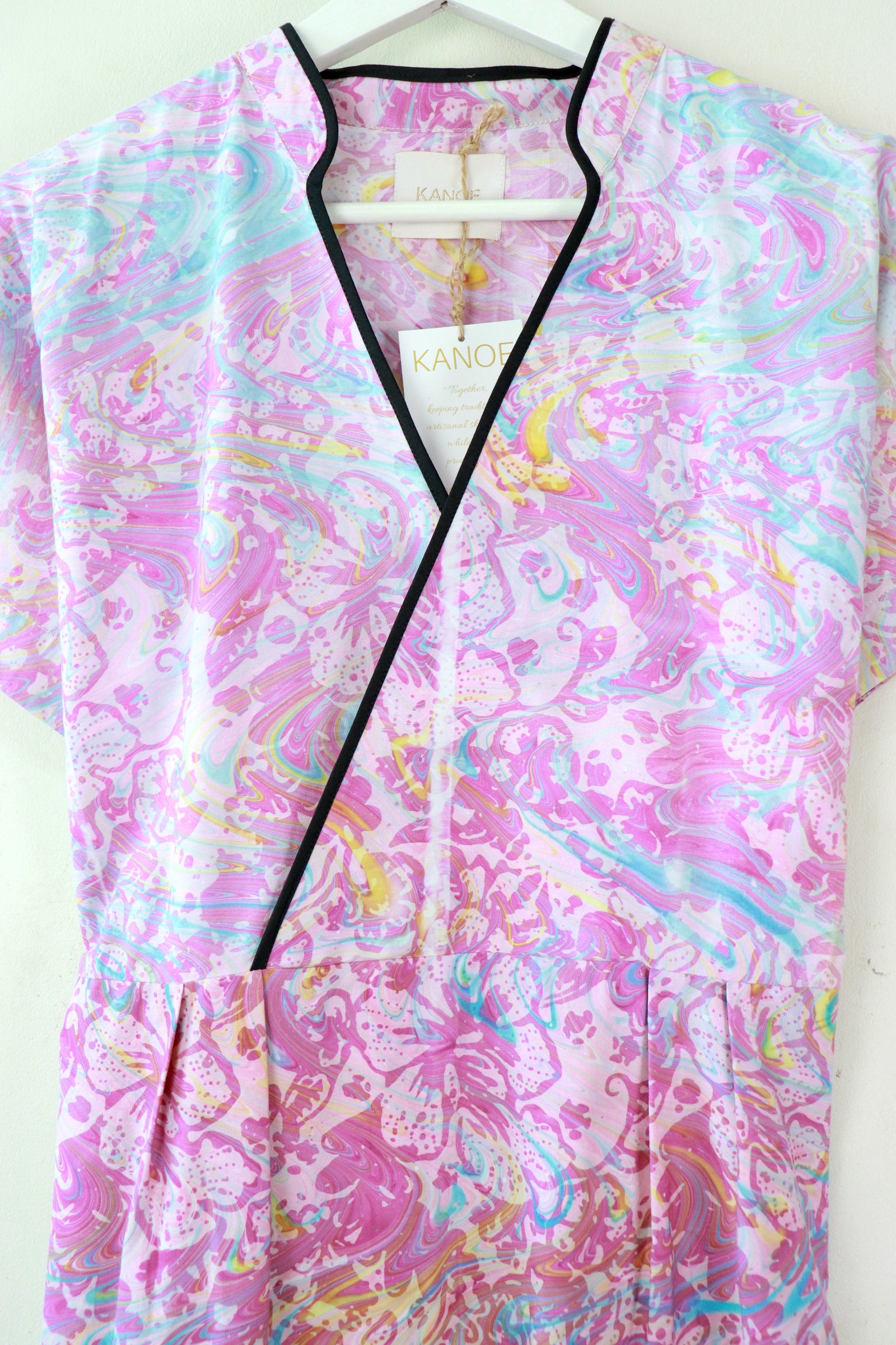 Handmade Black Border Kimono Wrap Dress - Hui Liang ( Mandarin Collar )