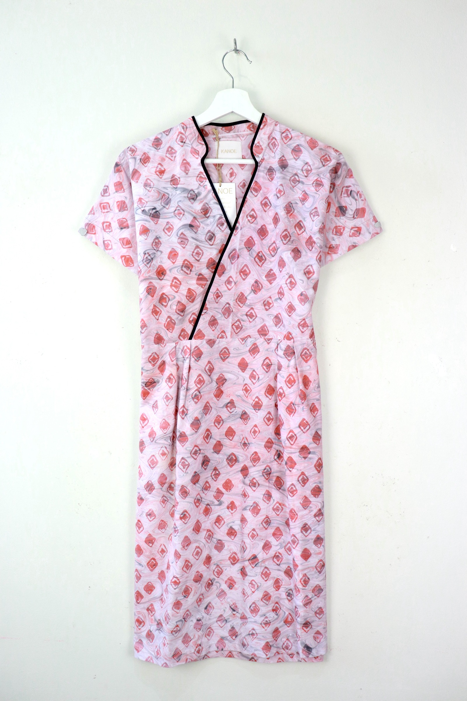 Handmade Black Border Kimono Wrap Dress - Hui Qiao ( Mandarin Collar )