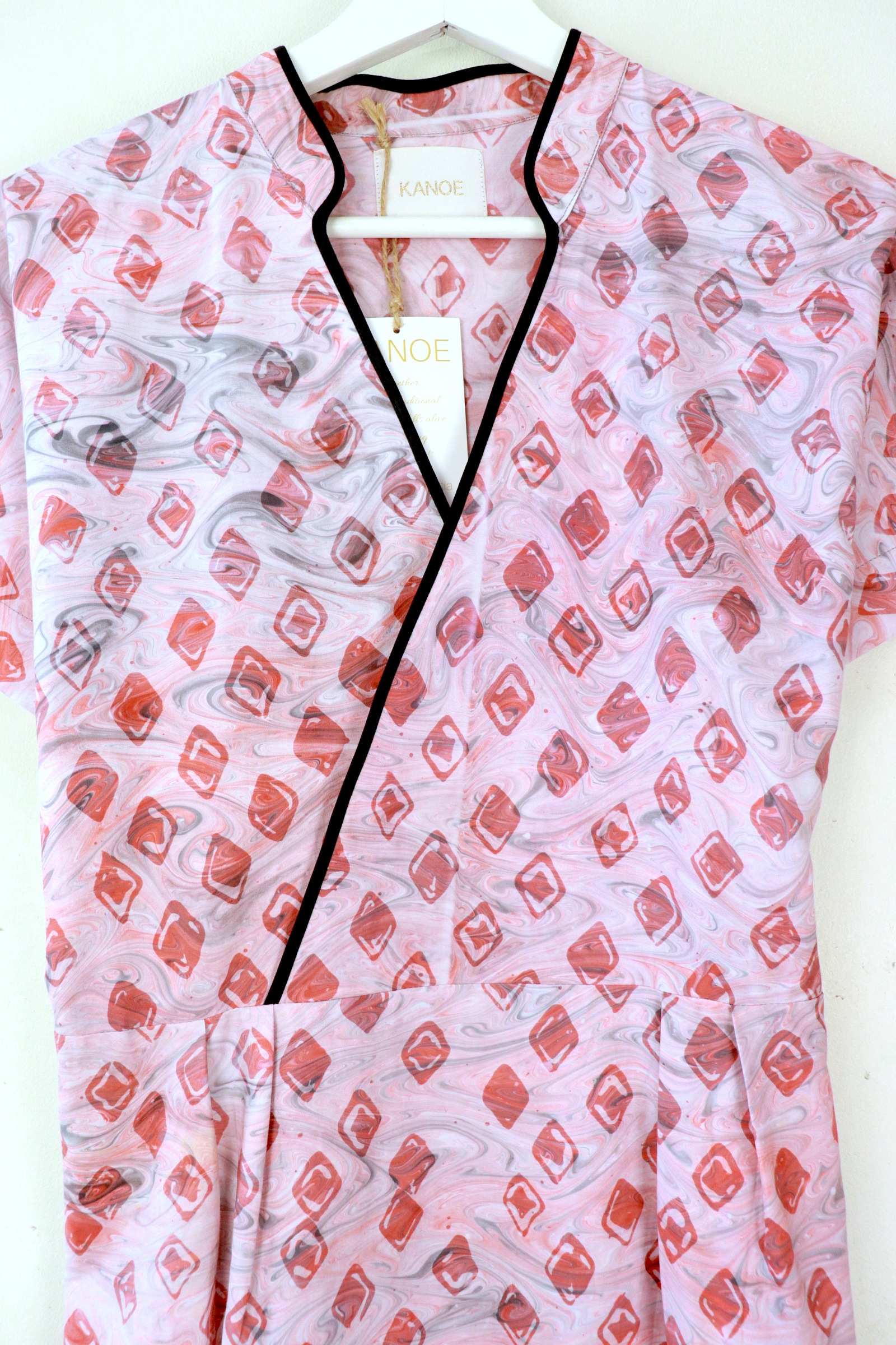 Handmade Black Border Kimono Wrap Dress - Hui Qiao ( Mandarin Collar )