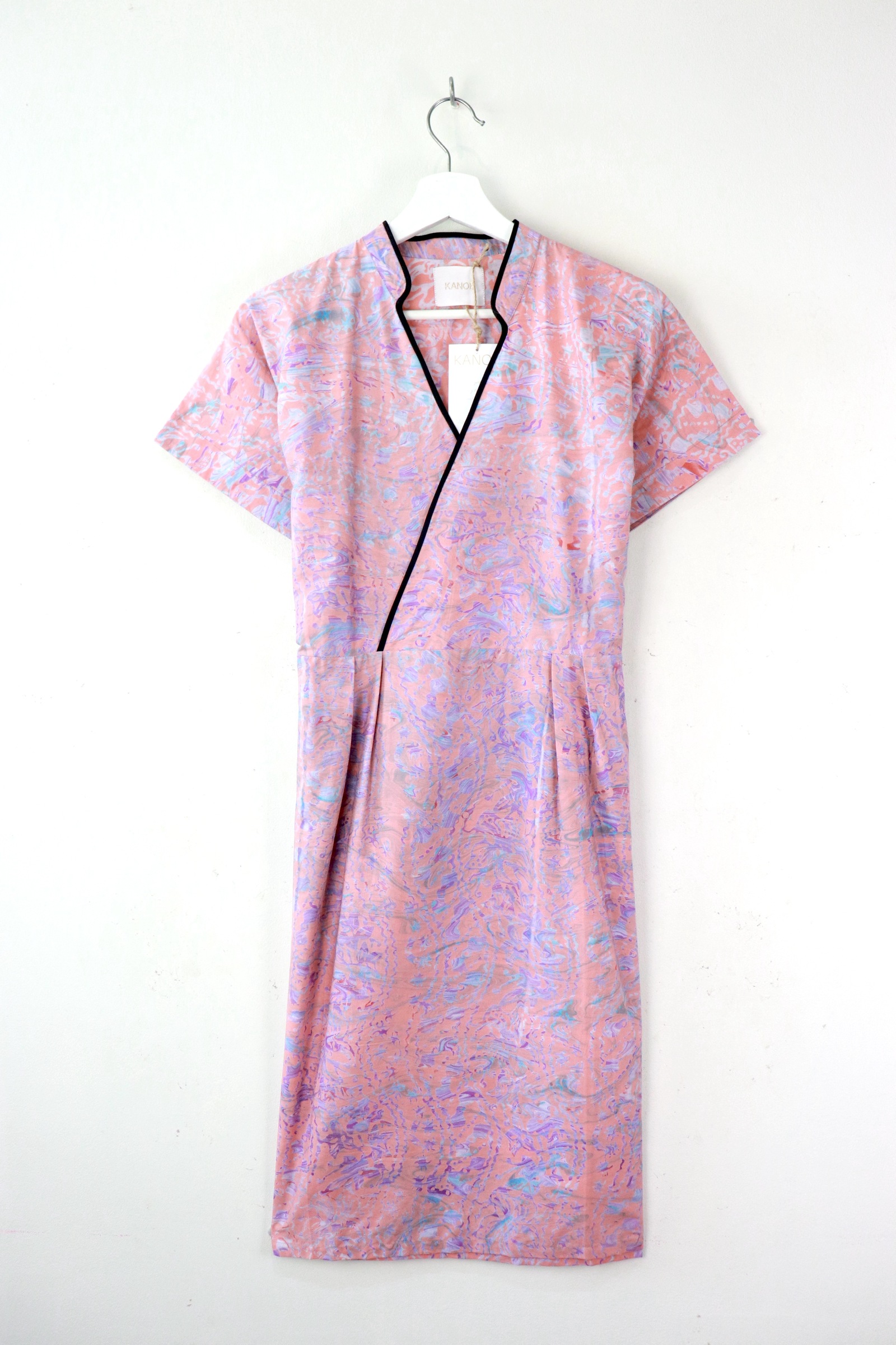 Handmade Black Border Kimono Wrap Dress - Hui Chuan ( Mandarin Collar )