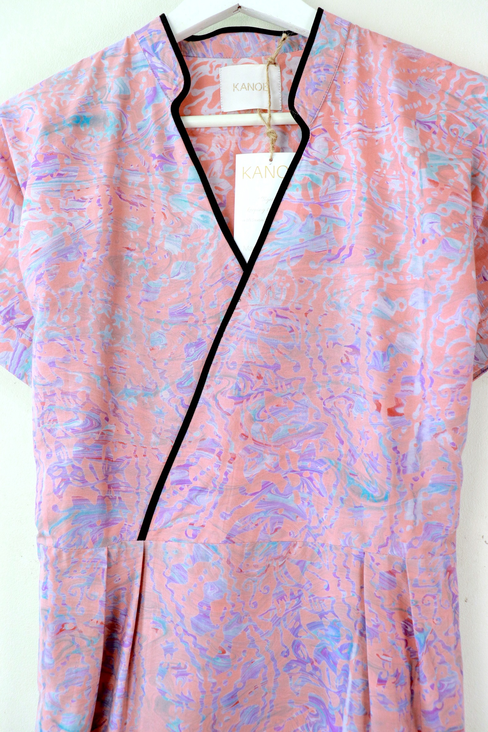 Handmade Black Border Kimono Wrap Dress - Hui Chuan ( Mandarin Collar )
