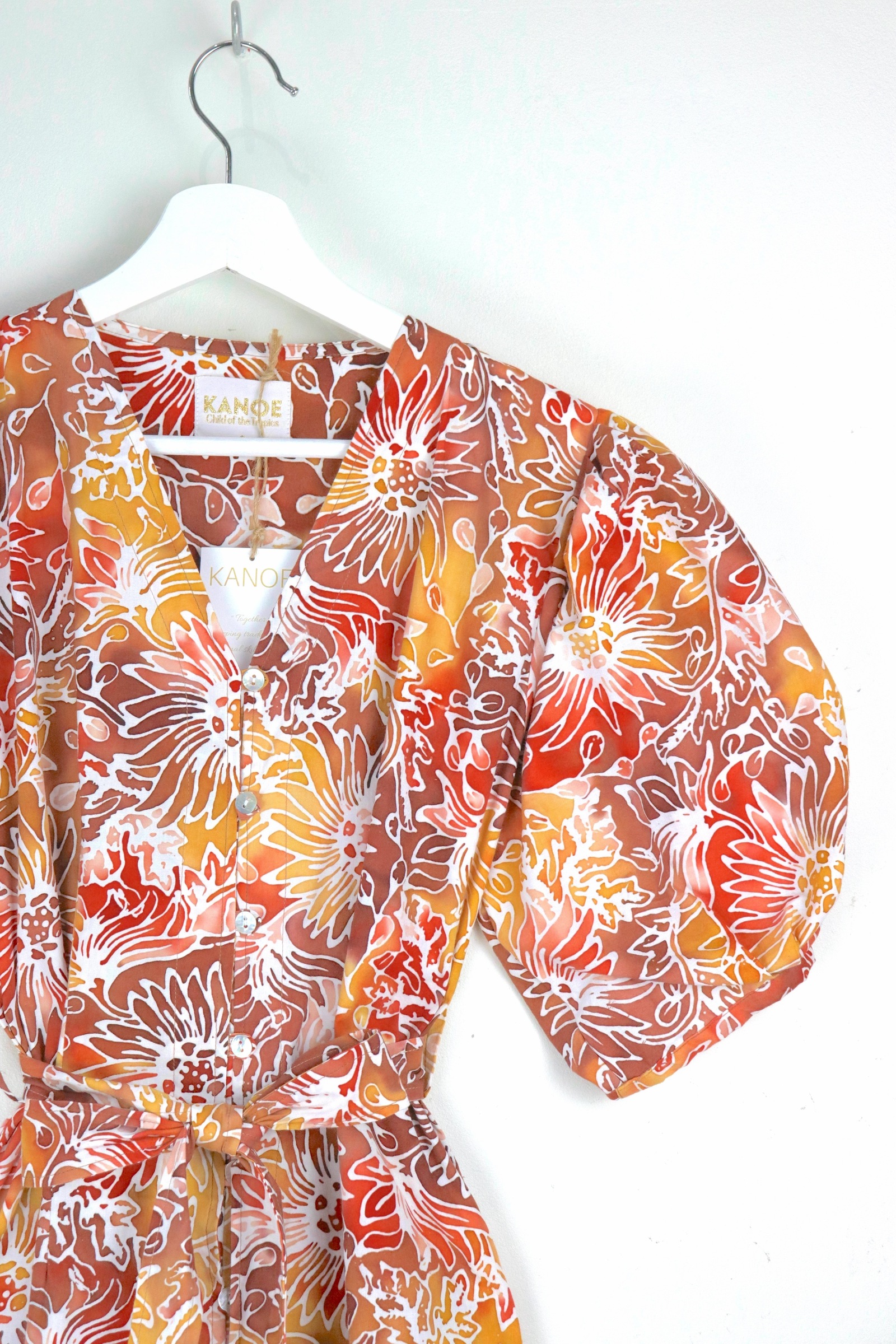Balloon Sleeve Batik Dress - Apricot