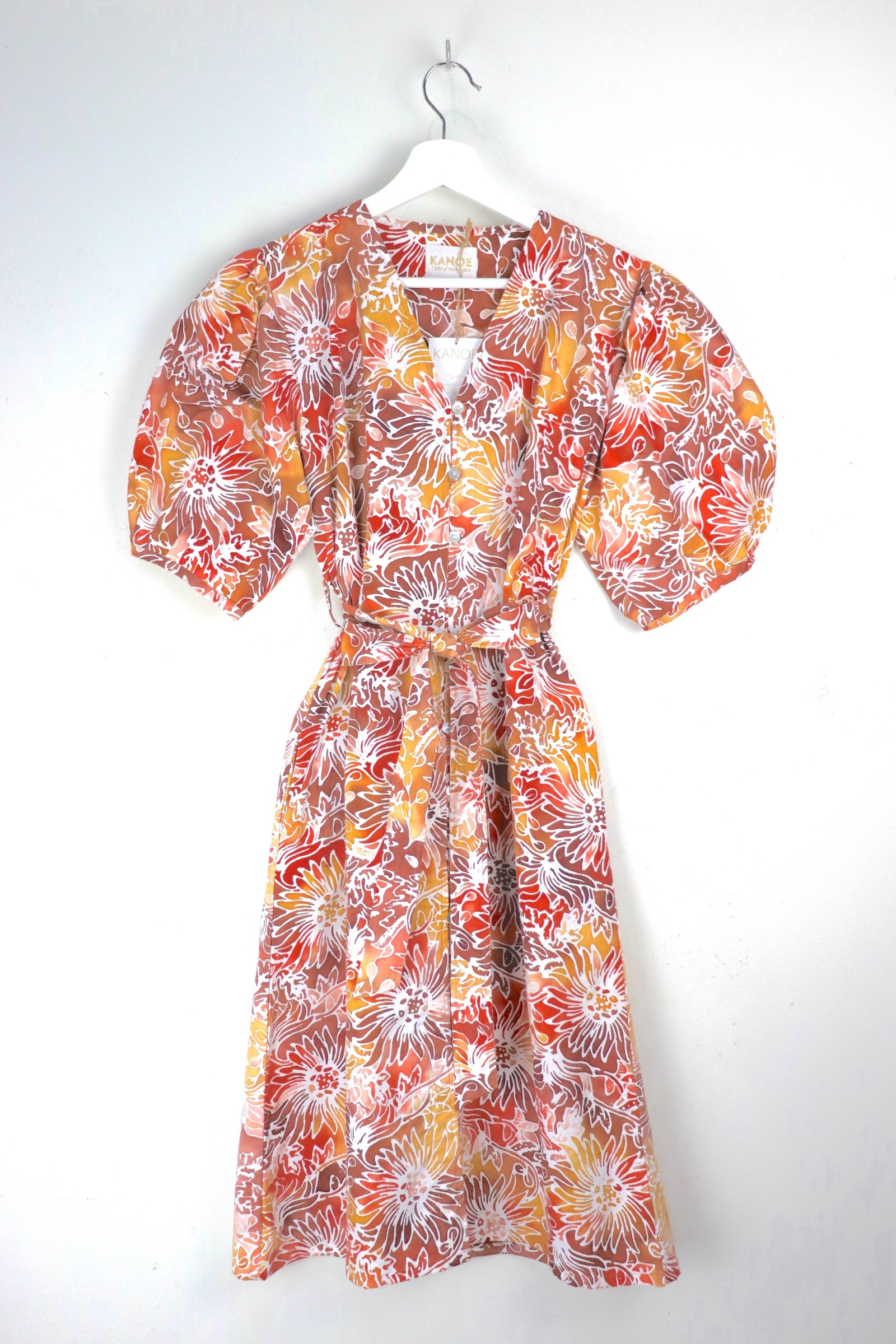 Balloon Sleeve Batik Dress - Apricot